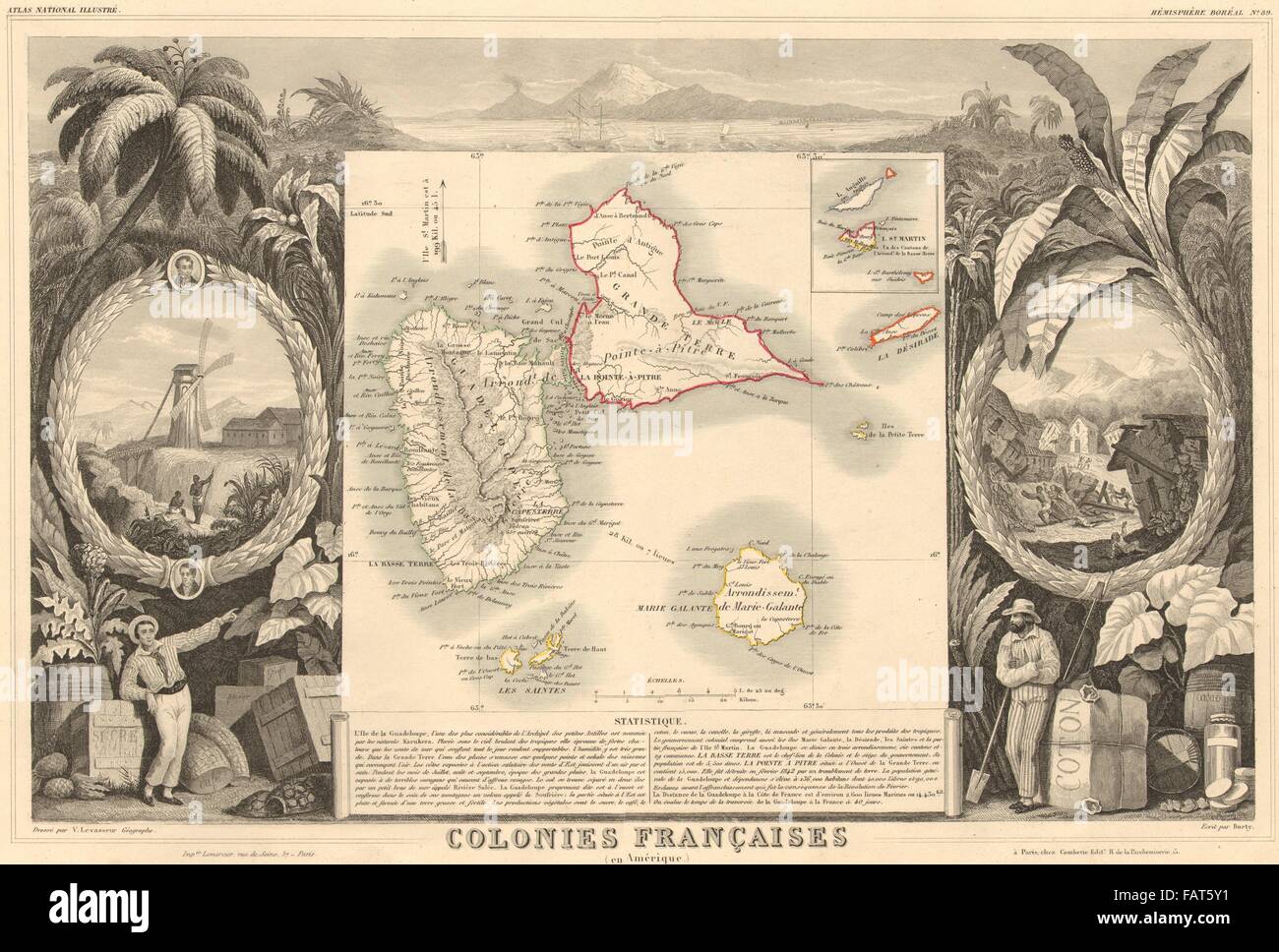 COLONIES FRANÇAISES EN AMÉRIQUE. Caribbean Guadeloupe. LEVASSEUR, 1852 ...
