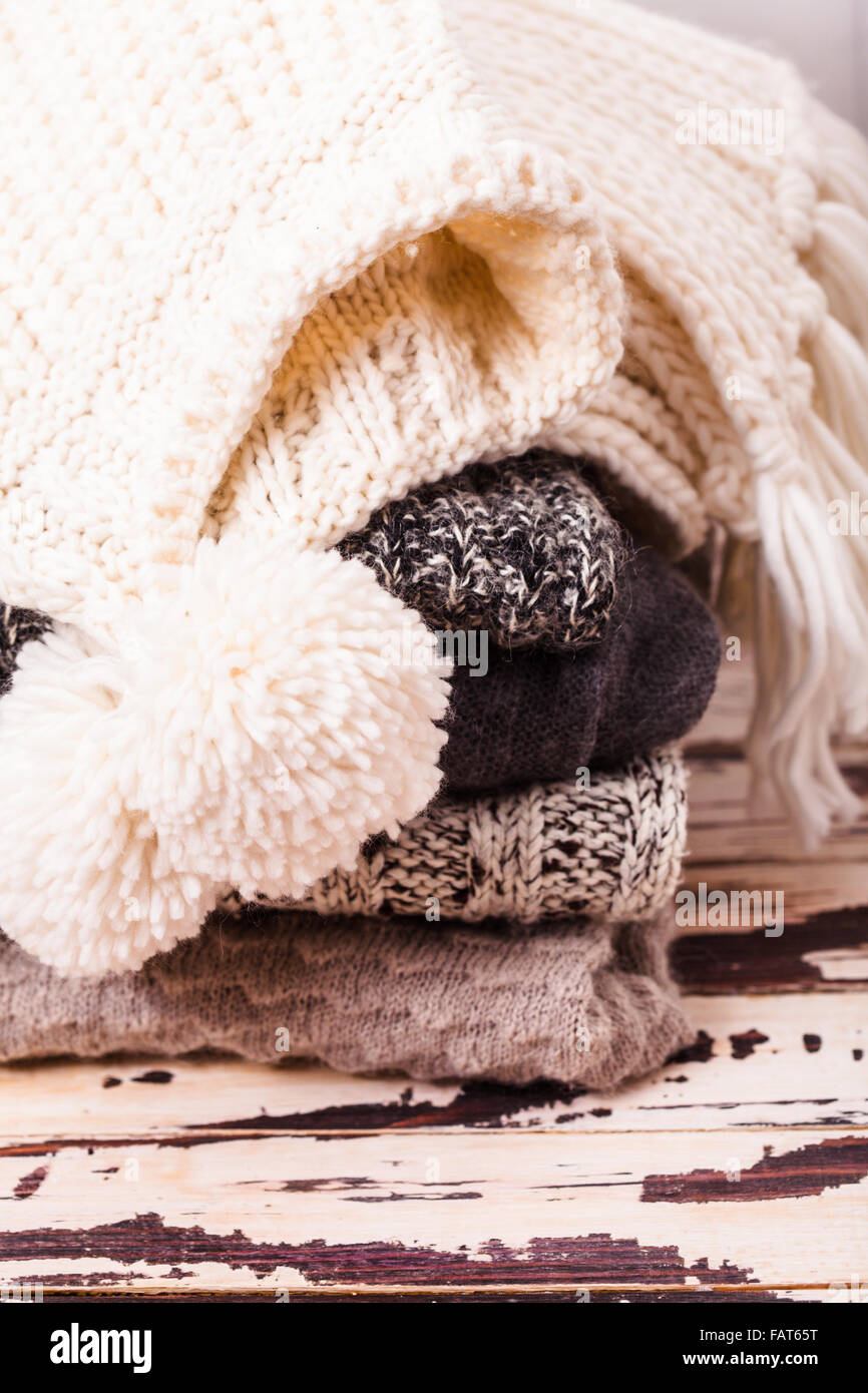 Collection of woolen clothes Stock Photo Alamy
