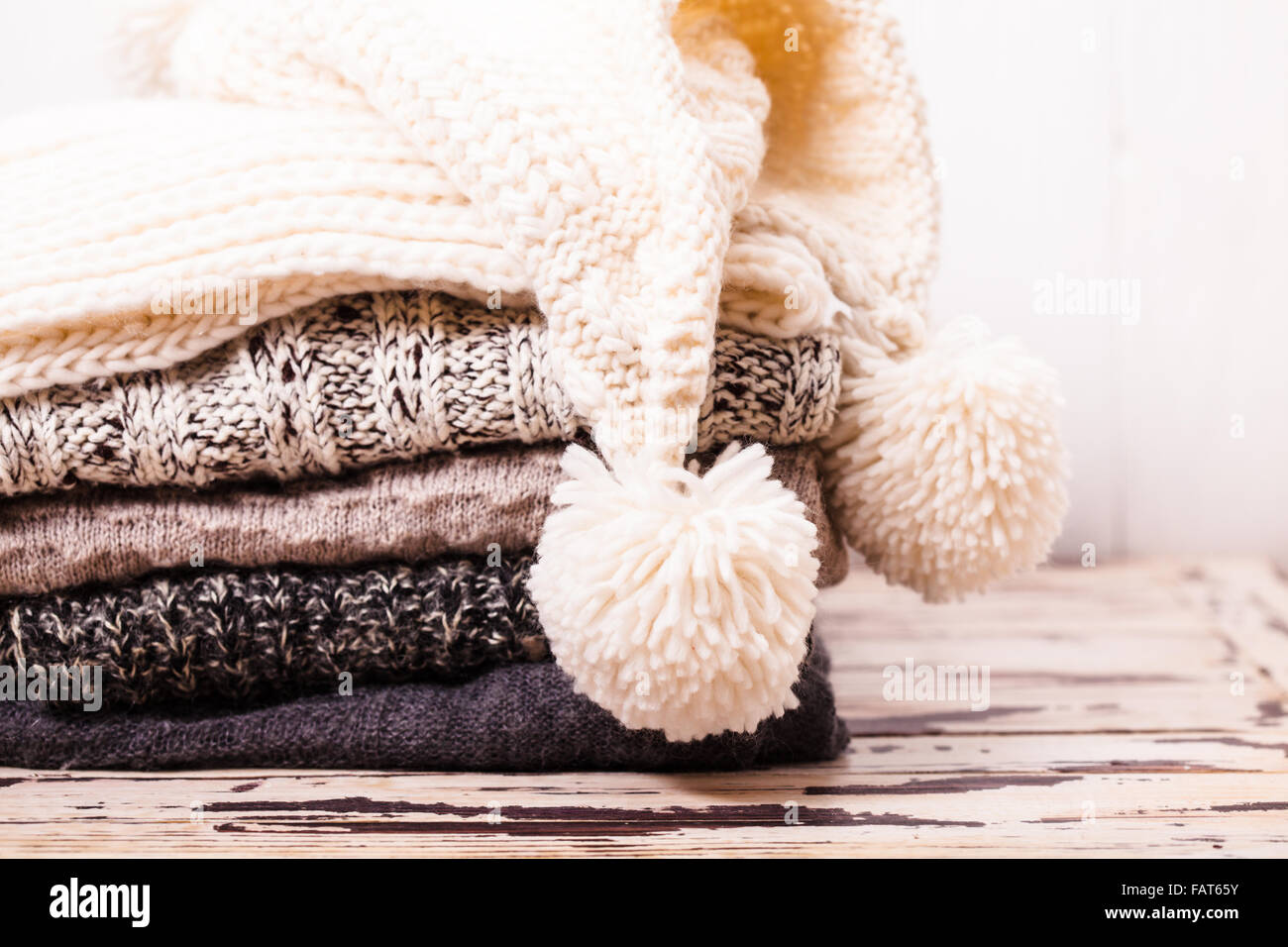 Collection of woolen clothes Stock Photo Alamy
