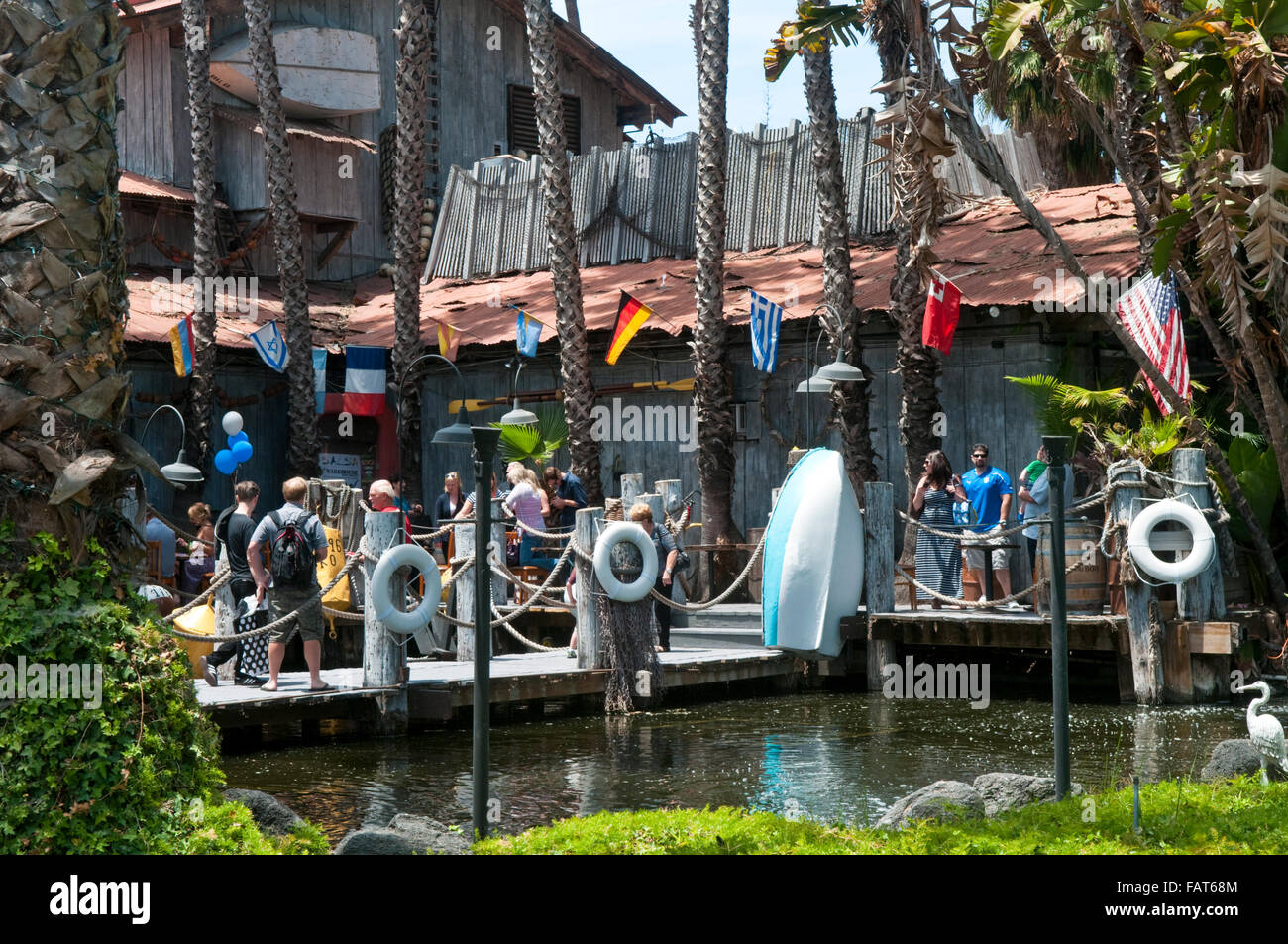 Customers outside the Warehouse Restaurant in Marina Del Rey, Los Angeles Stock Photo