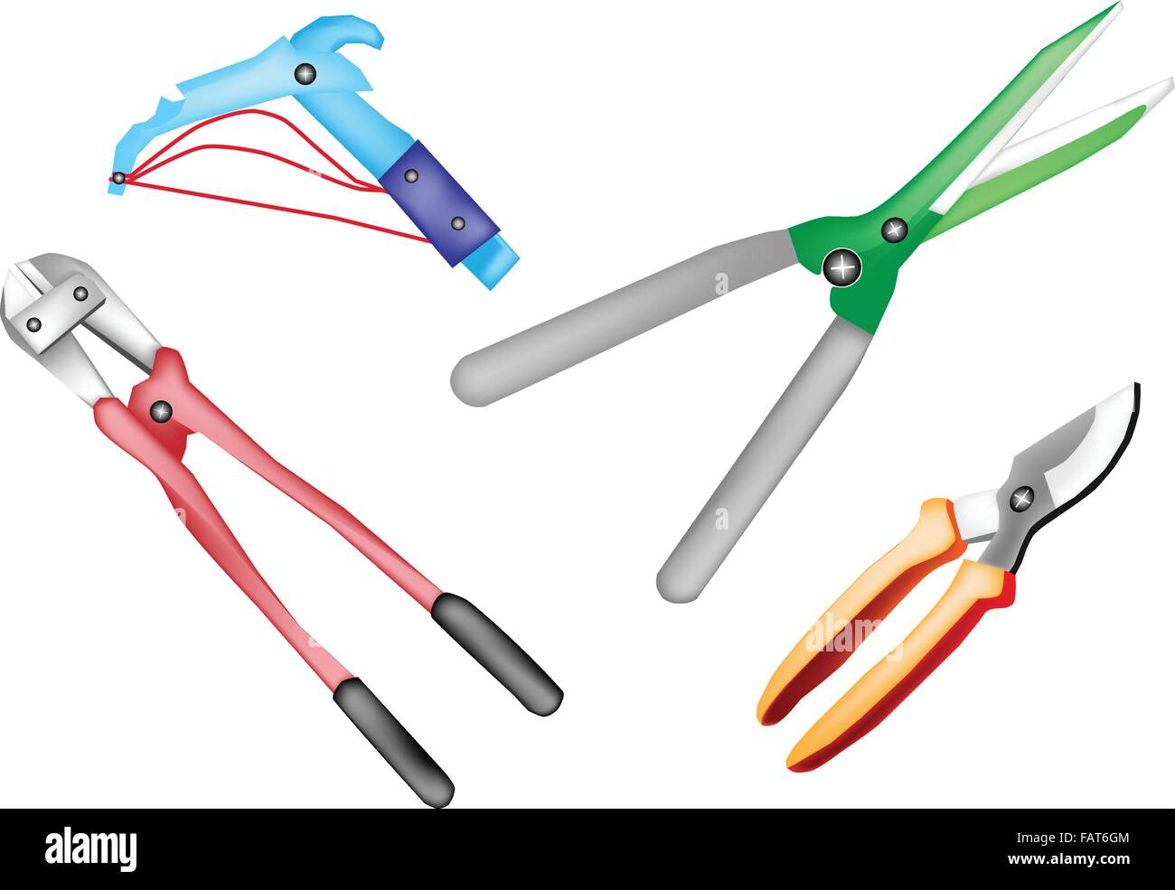 Gardening Equipment and Cutting Tools, An Illustration Collection of Loppers and Pruners Isolated On White Background Stock Vector