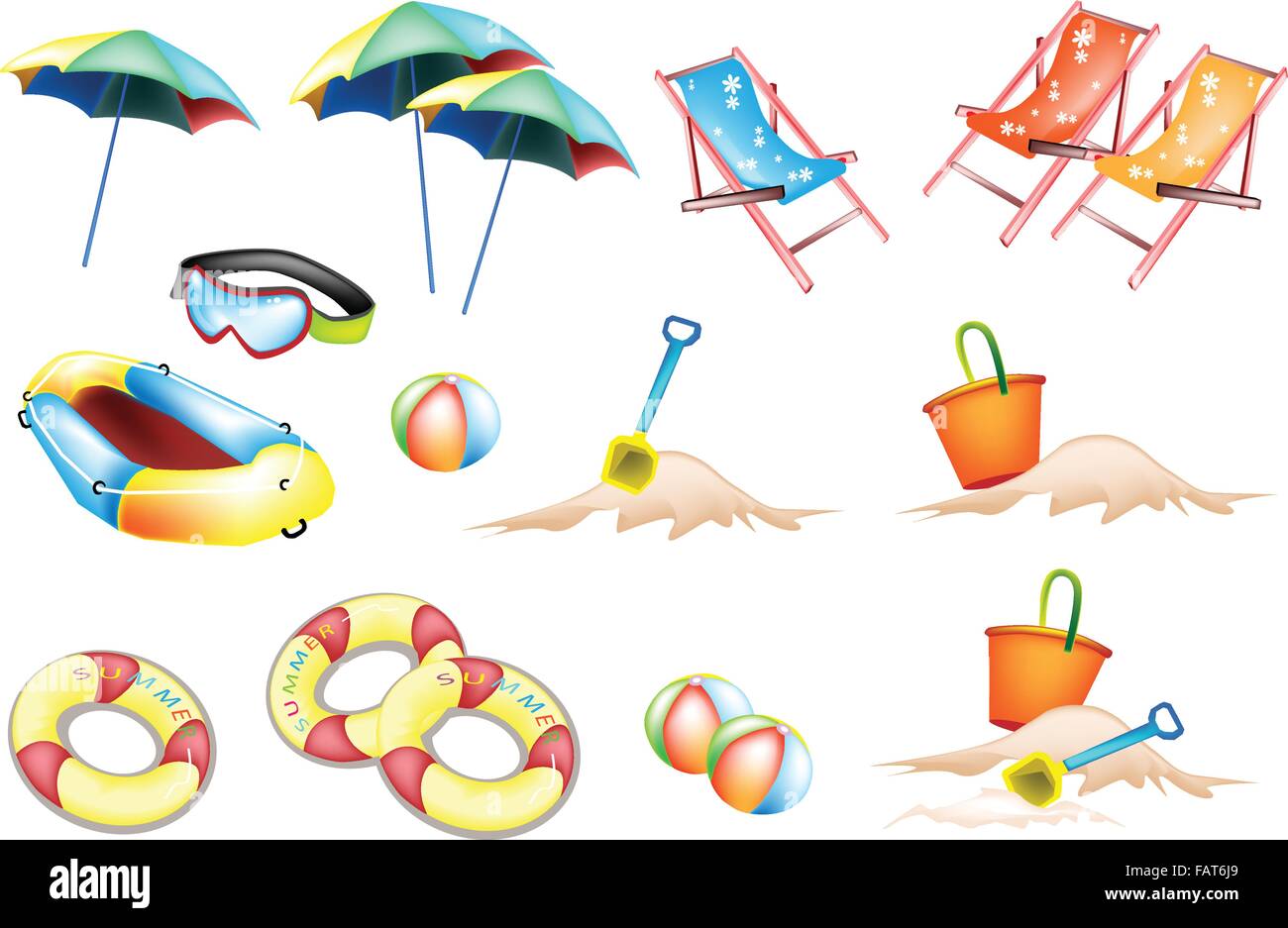 An Illustration Collection of Beach Items, Beach Ball, Inner Tube