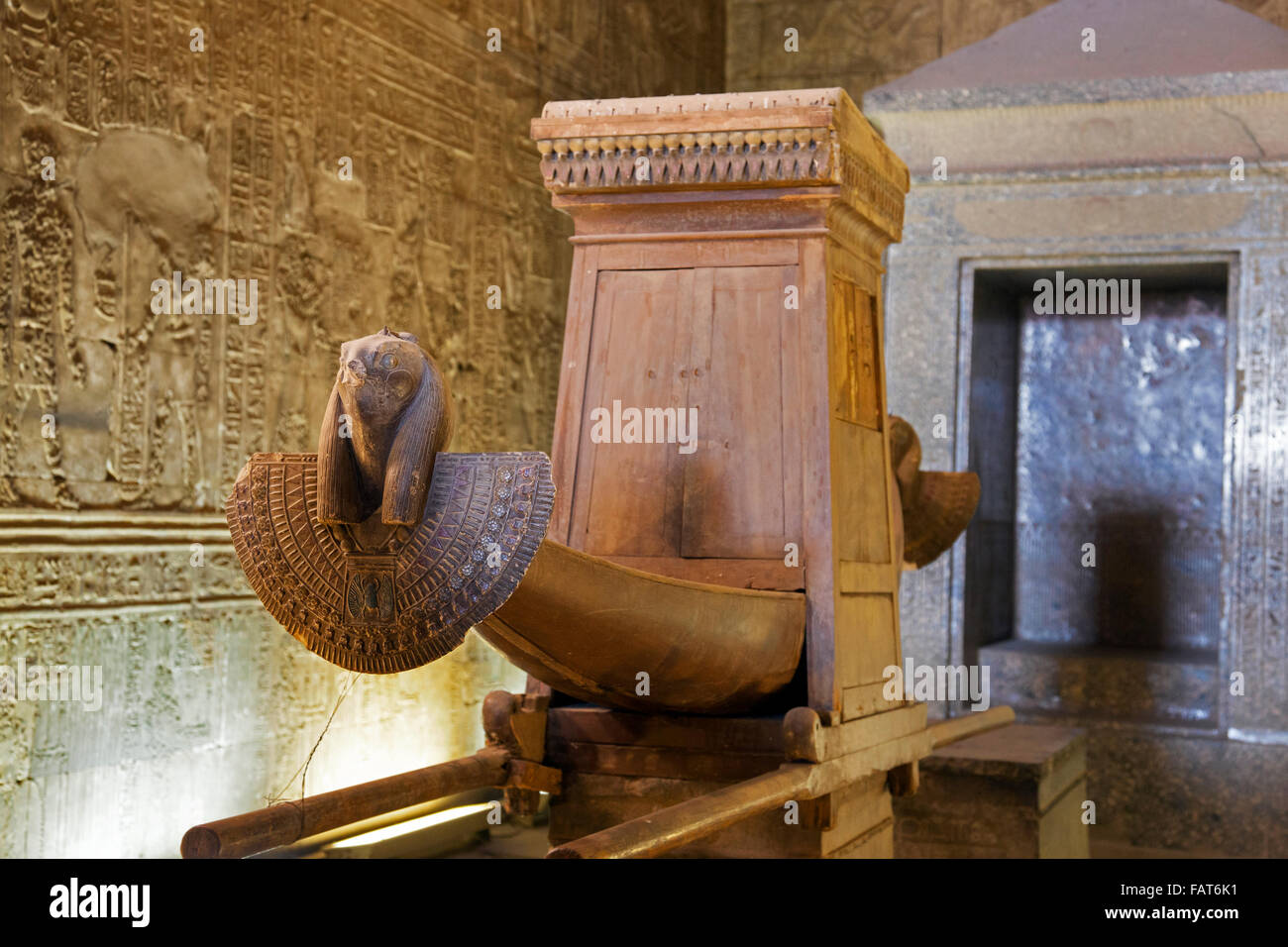 Shrine of Nectanebo II inside the sanctuary of the Temple of Edfu, dedicated to the falcon god Horus, Egypt Stock Photo
