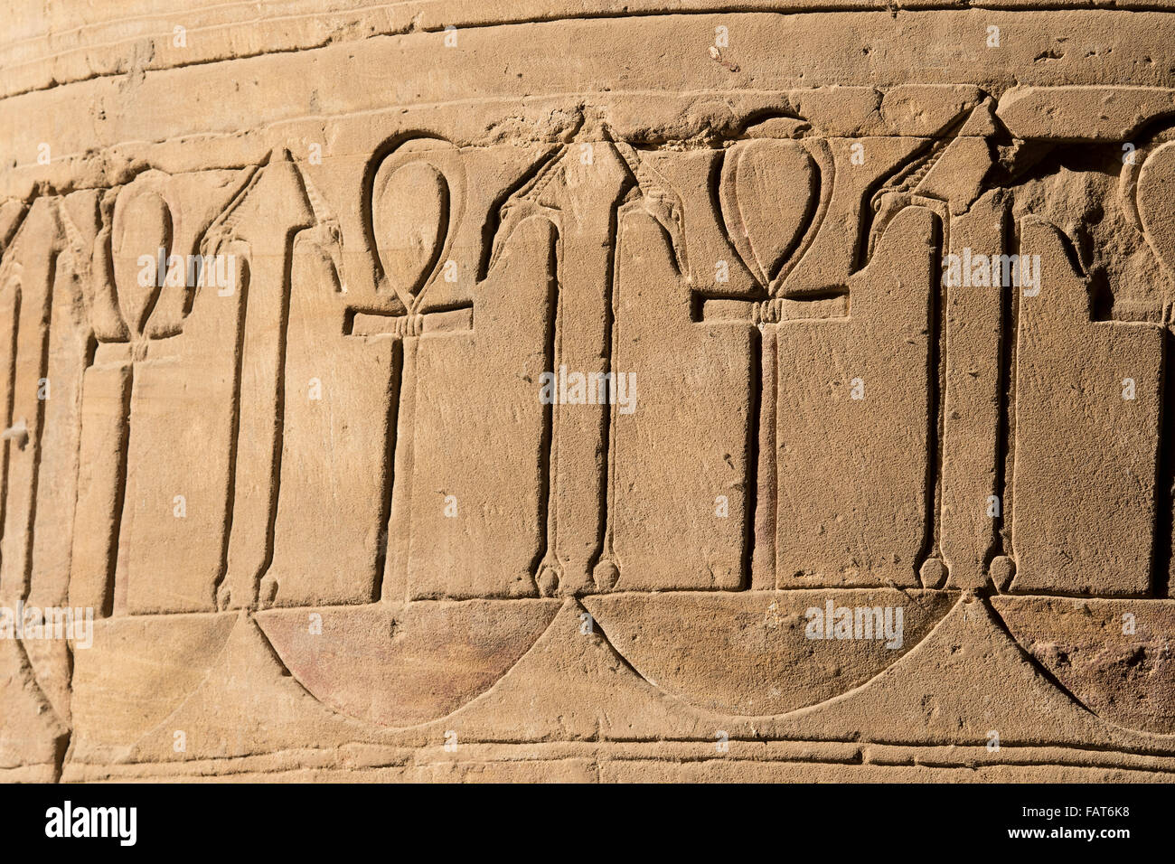 Ankh and nebet, Egyptian hieroglyphic characters at the Temple of Edfu, dedicated to the falcon god Horus, Egypt Stock Photo