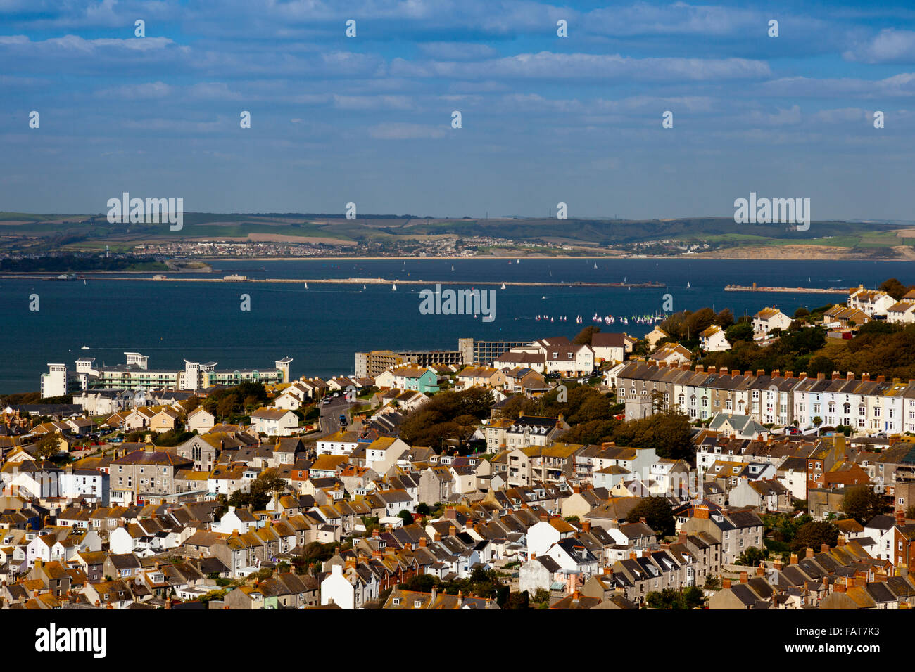 Fortuneswell houses and Portland Harbour, Dorset, England, UK Stock Photo Alamy