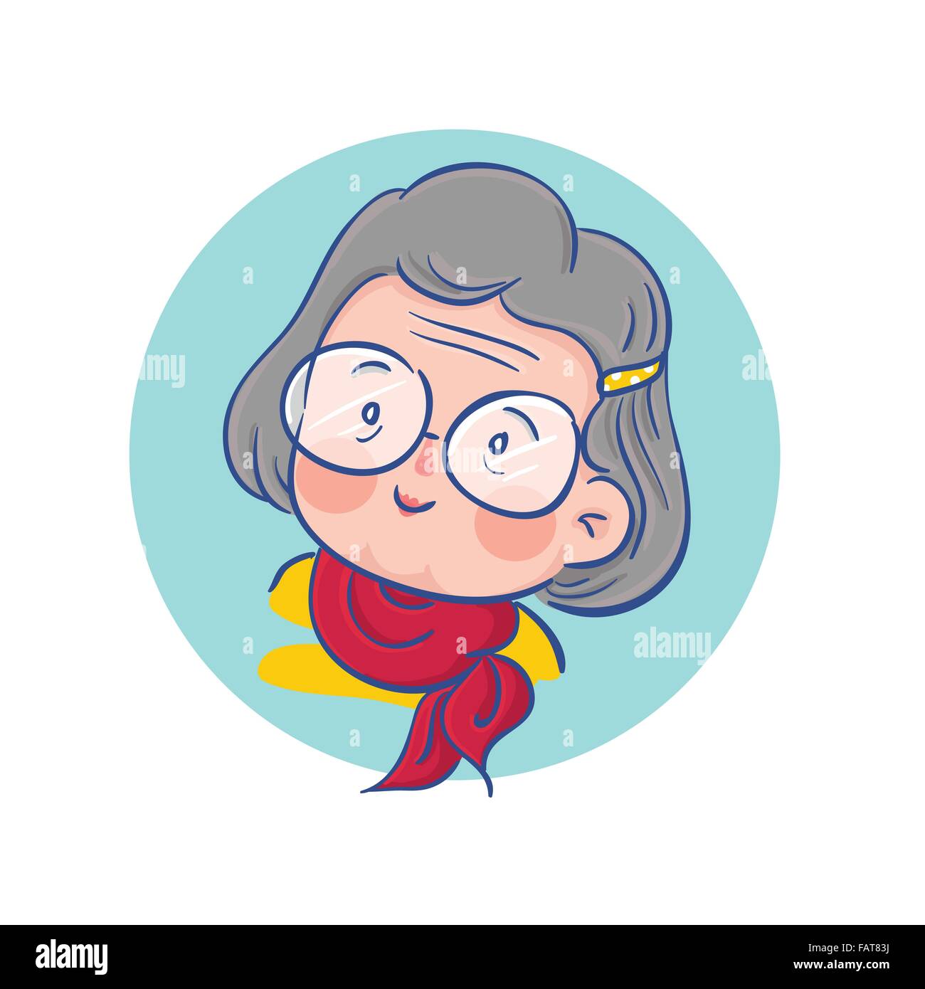 Vector Illustration of Old Woman Wear Eyeglasses, Cartoon Character Profile Picture Stock Vector