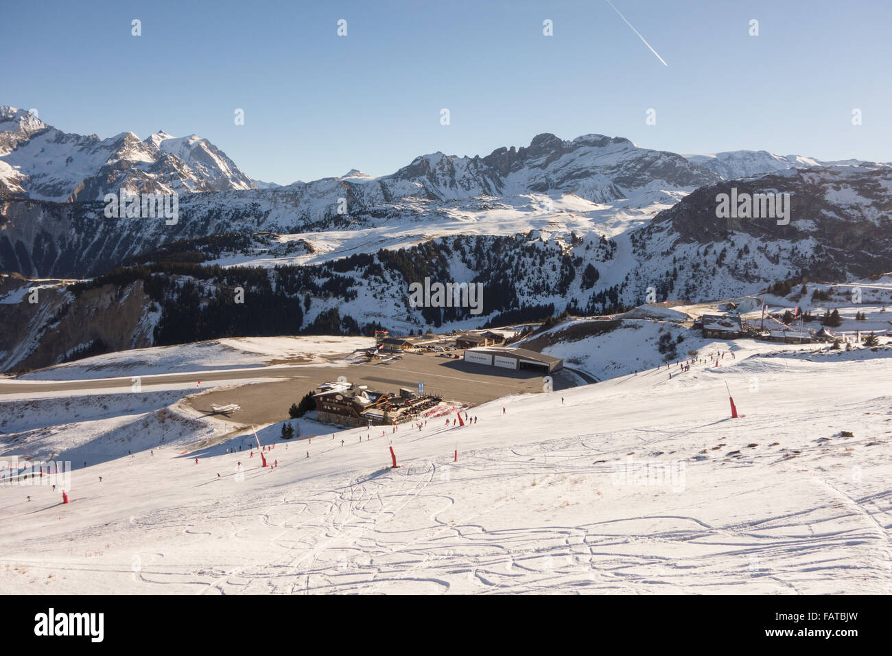 Courchevel 1850, France - airport used by small planes and helicopters in the luxury French ski resort Stock Photo