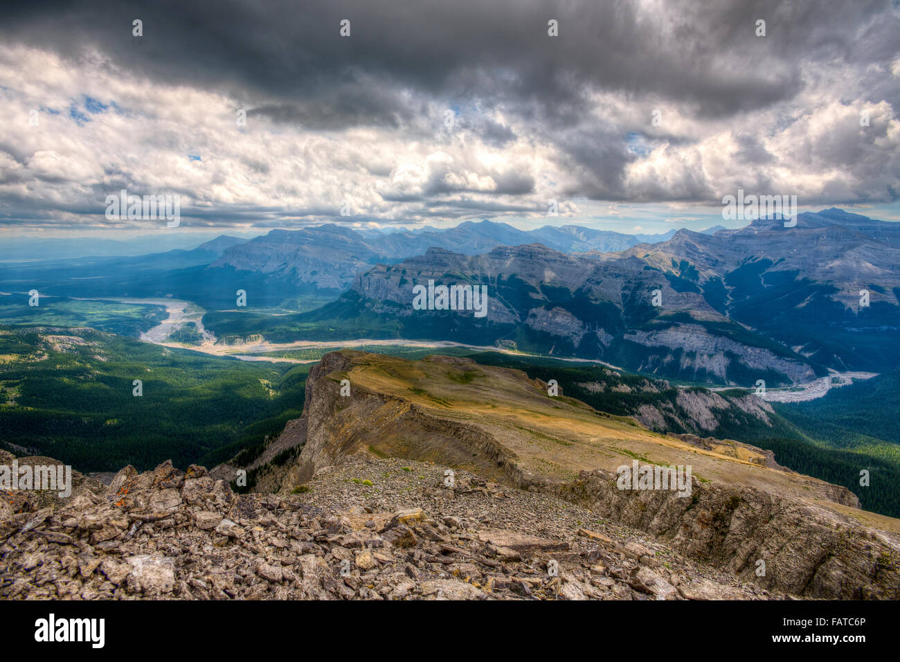 Hiking vista from  Mount Black Rock Fire lookout, Kananaskis Country Alberta Canada Stock Photo