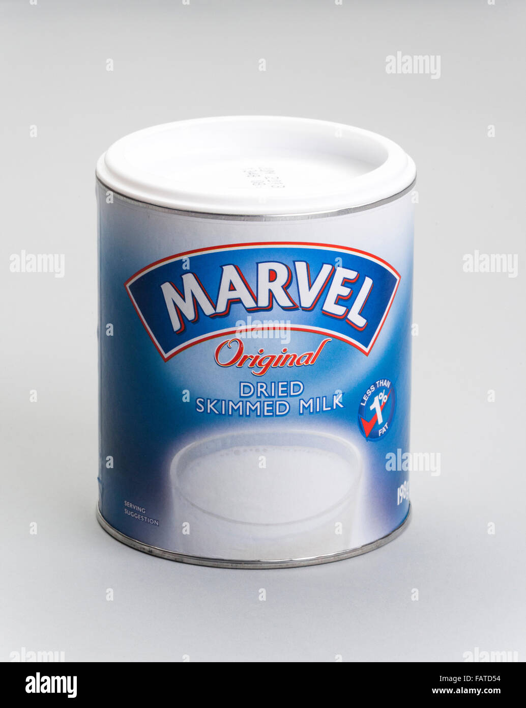 Marvel dried skimmed mild powder Stock Photo