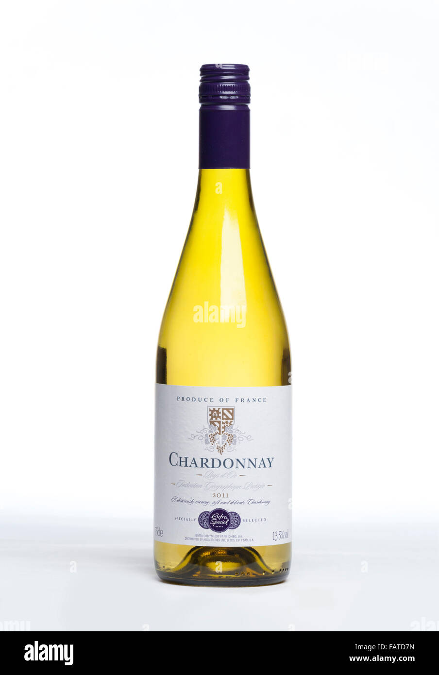 bottle of Chardonnay white wine distributed and sold by Asda Stock