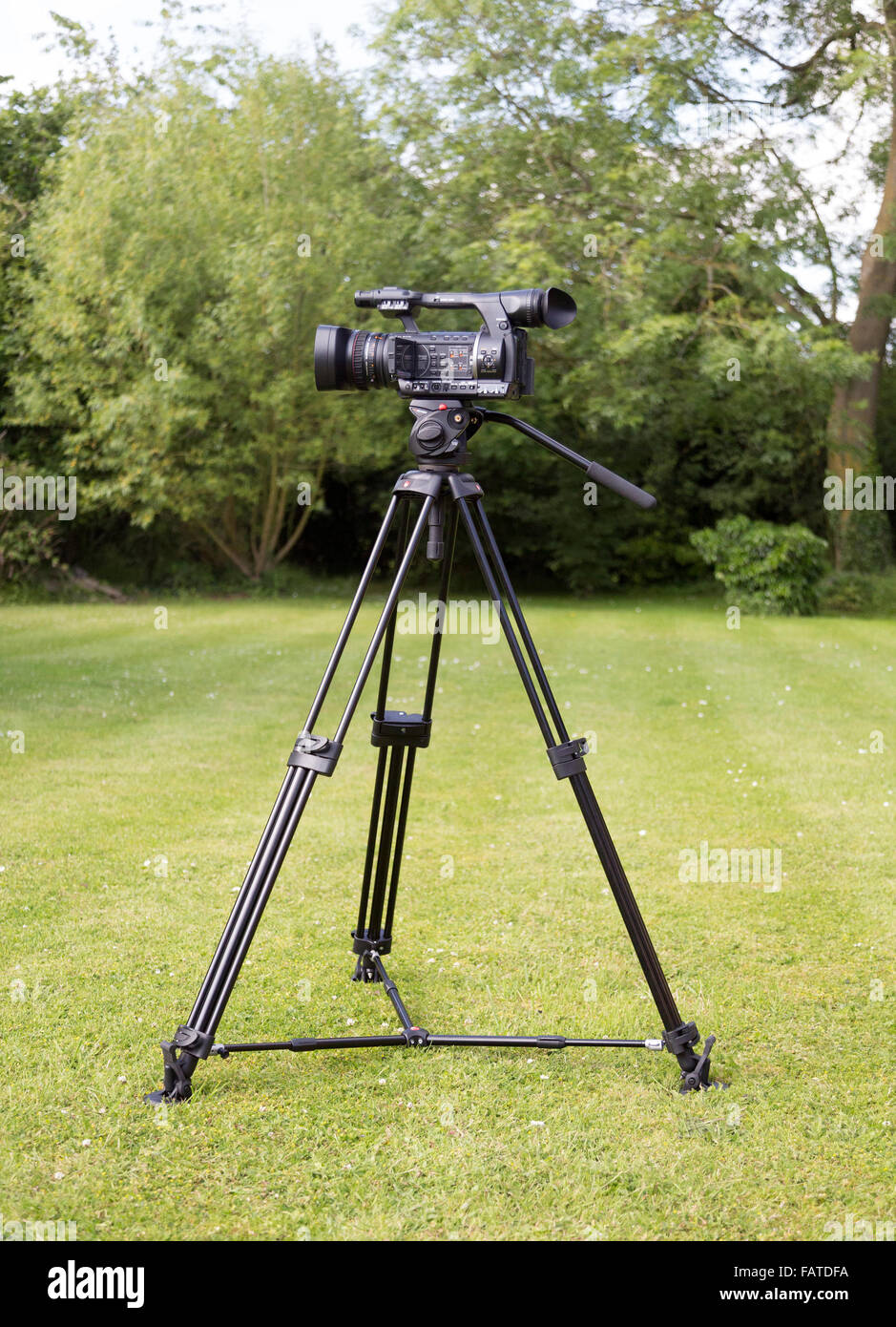 professional HD camcorder on tripod Stock Photo