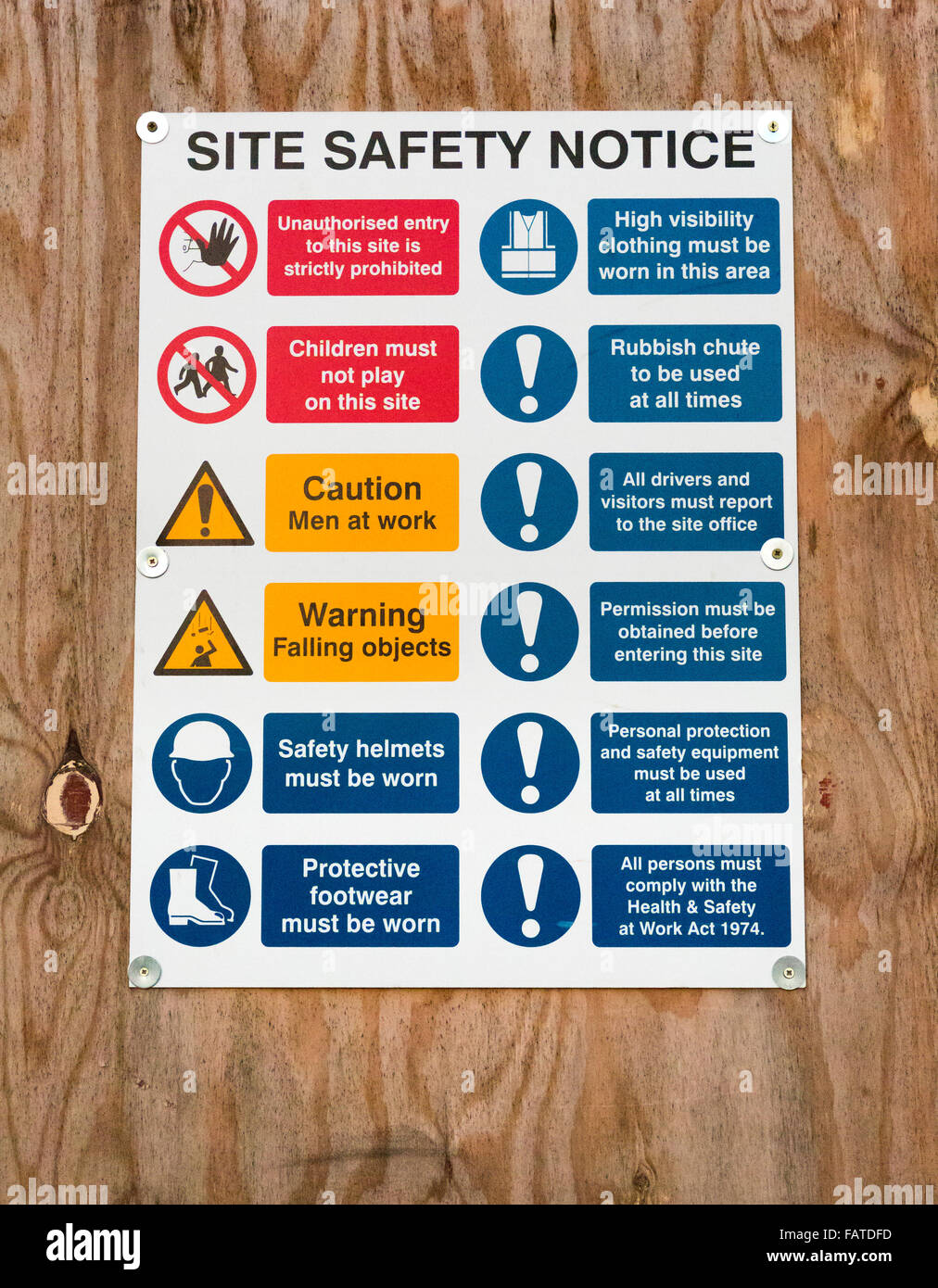 health & safety sign at a construction site Stock Photo