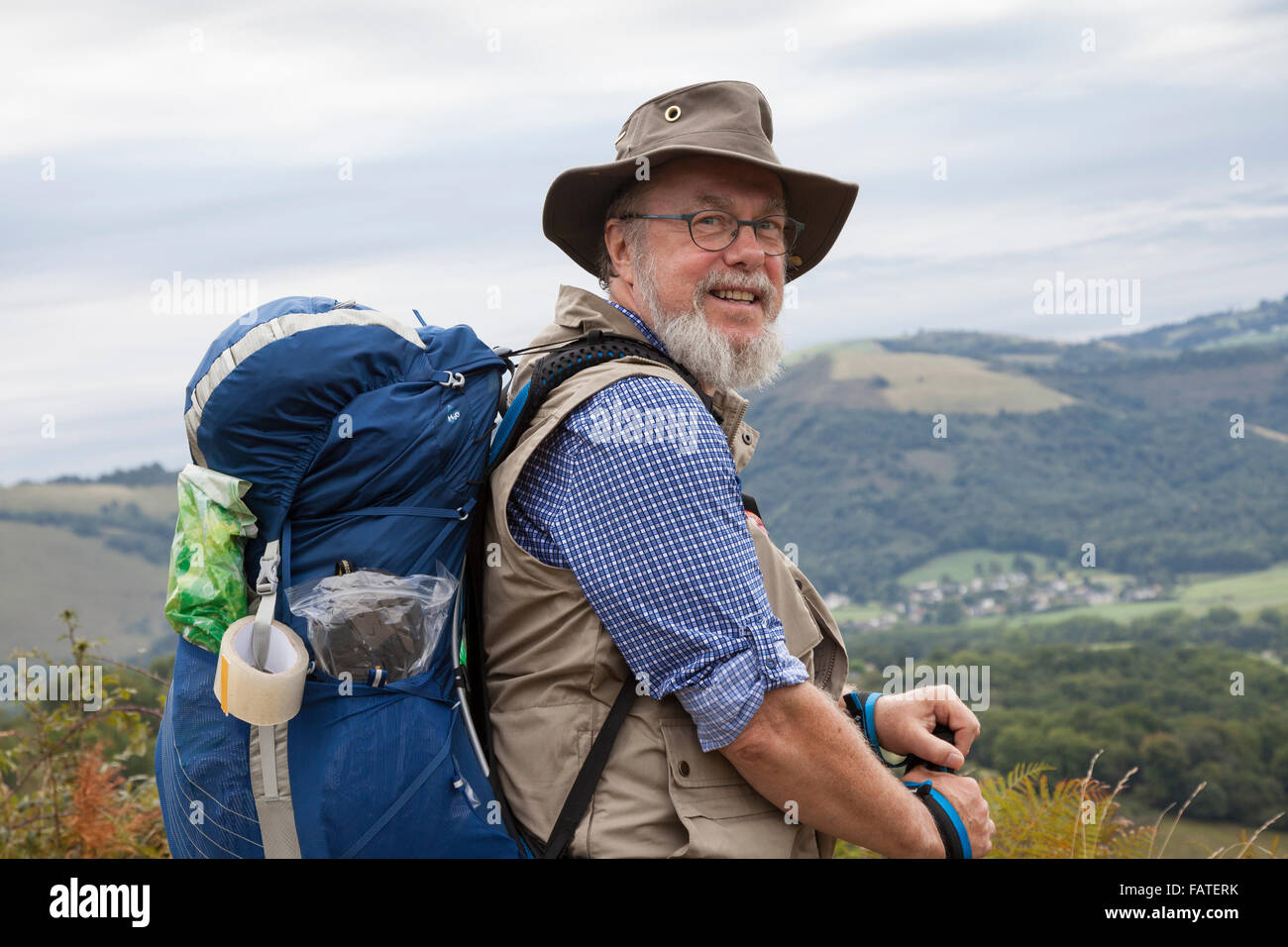 Pilgrim from Sweden near the village of Ordiarp on the Voie du Piémont route of the Camino de Santiago. Stock Photo
