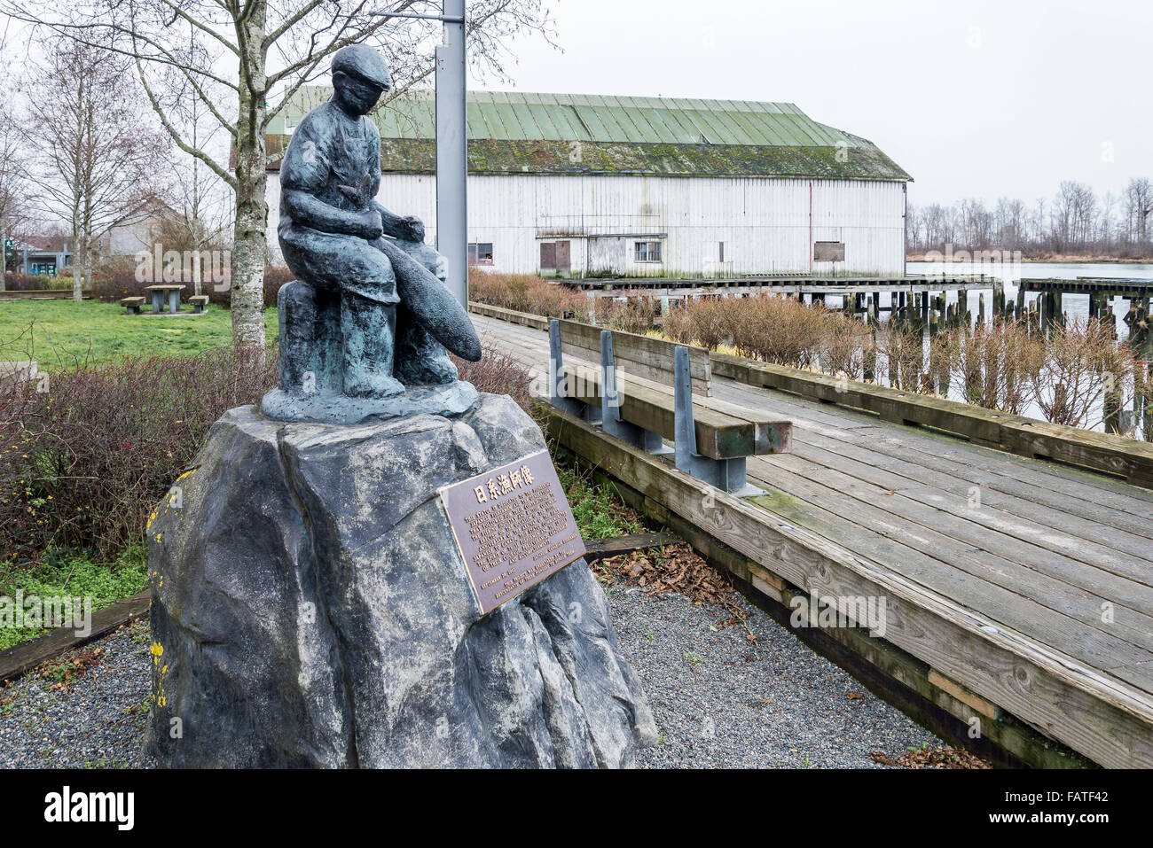 Statue memorial to pioneering Japanese fisherman, near Britannia