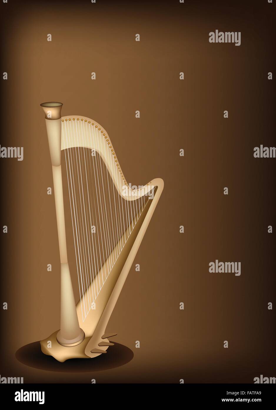 Music Instrument, An Illustration of A Single Harp on Beautiful Vintage ...