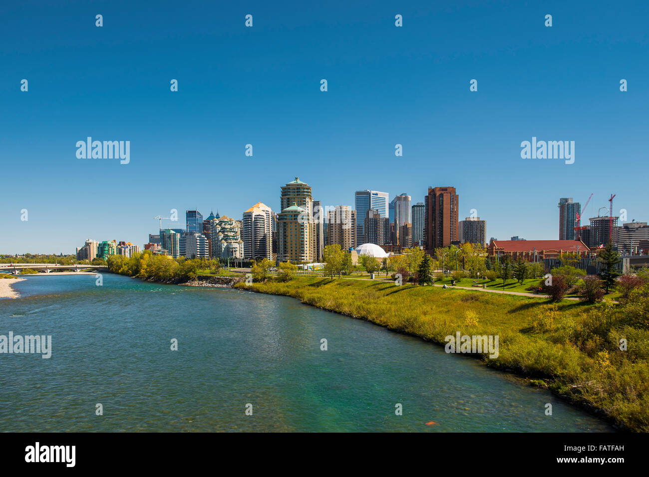 Bow river and city skyline Calgary Alberta Canada Stock Photo