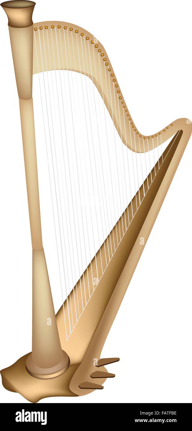 Music Instrument, An Illustration of A Single Harp on White Background ...