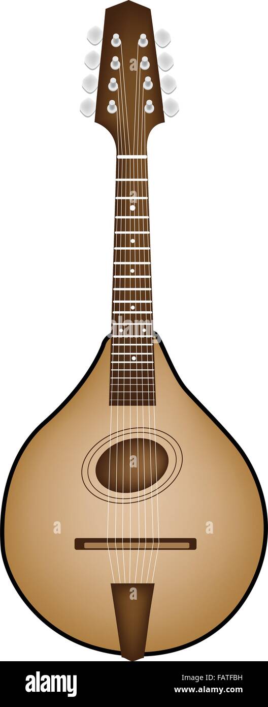Music Instrument, An Illustration of A Beautiful Antique Bluegrass Mandolin on White Background