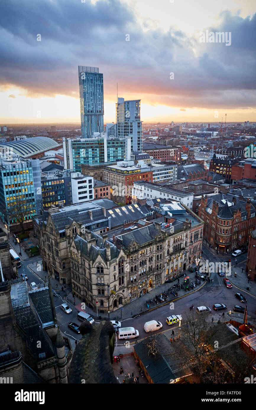 View from Manchester Town Hall clock tower looking at building around Albert Square and Beetham Tower Manchester Central   Manch Stock Photo