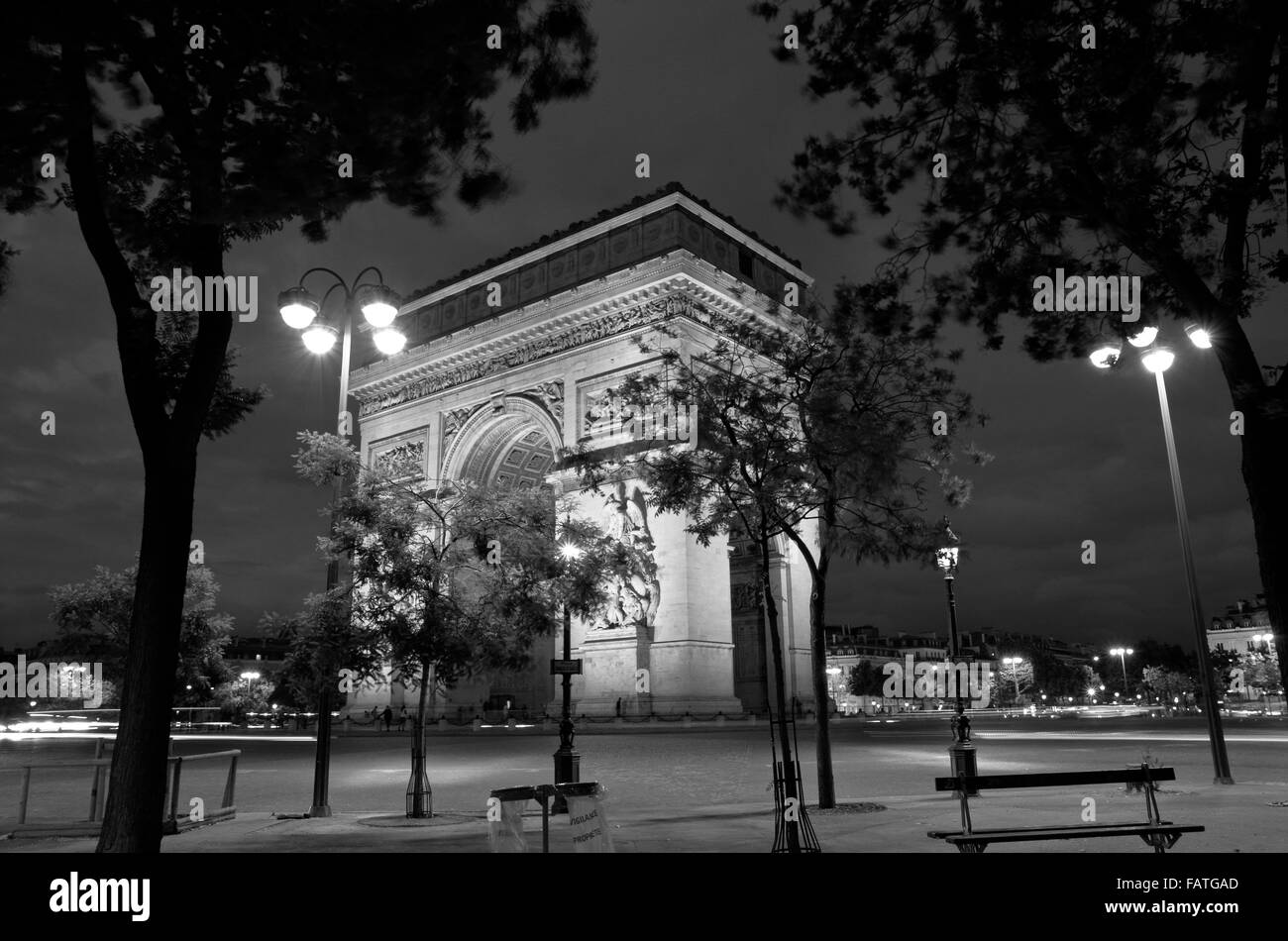 The Arc de Triomphe in black and white at sunset in Paris, France Stock ...