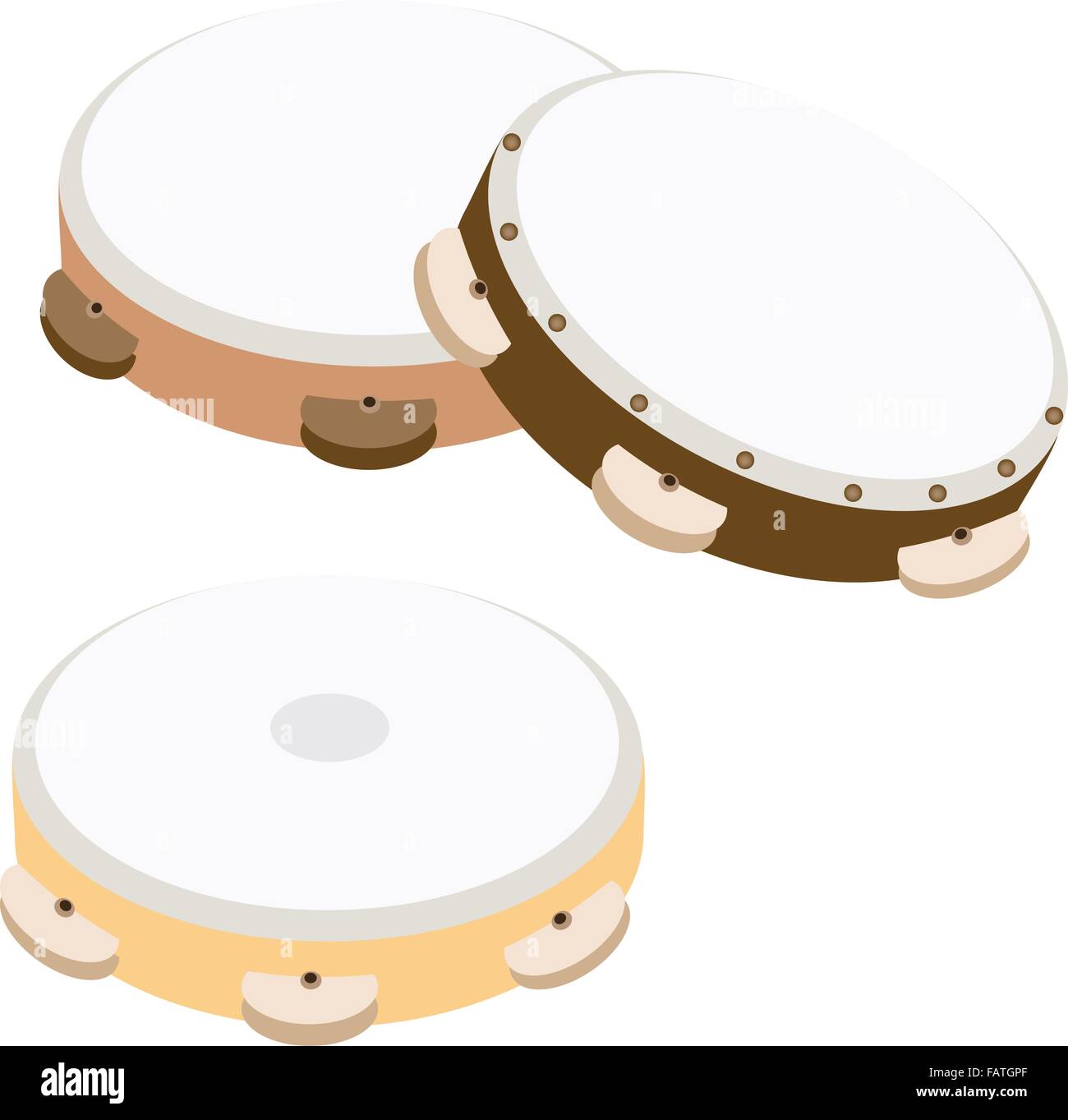 Music Instrument, An Illustration Collection of Three Colors of Wooden Tambourines in Retro