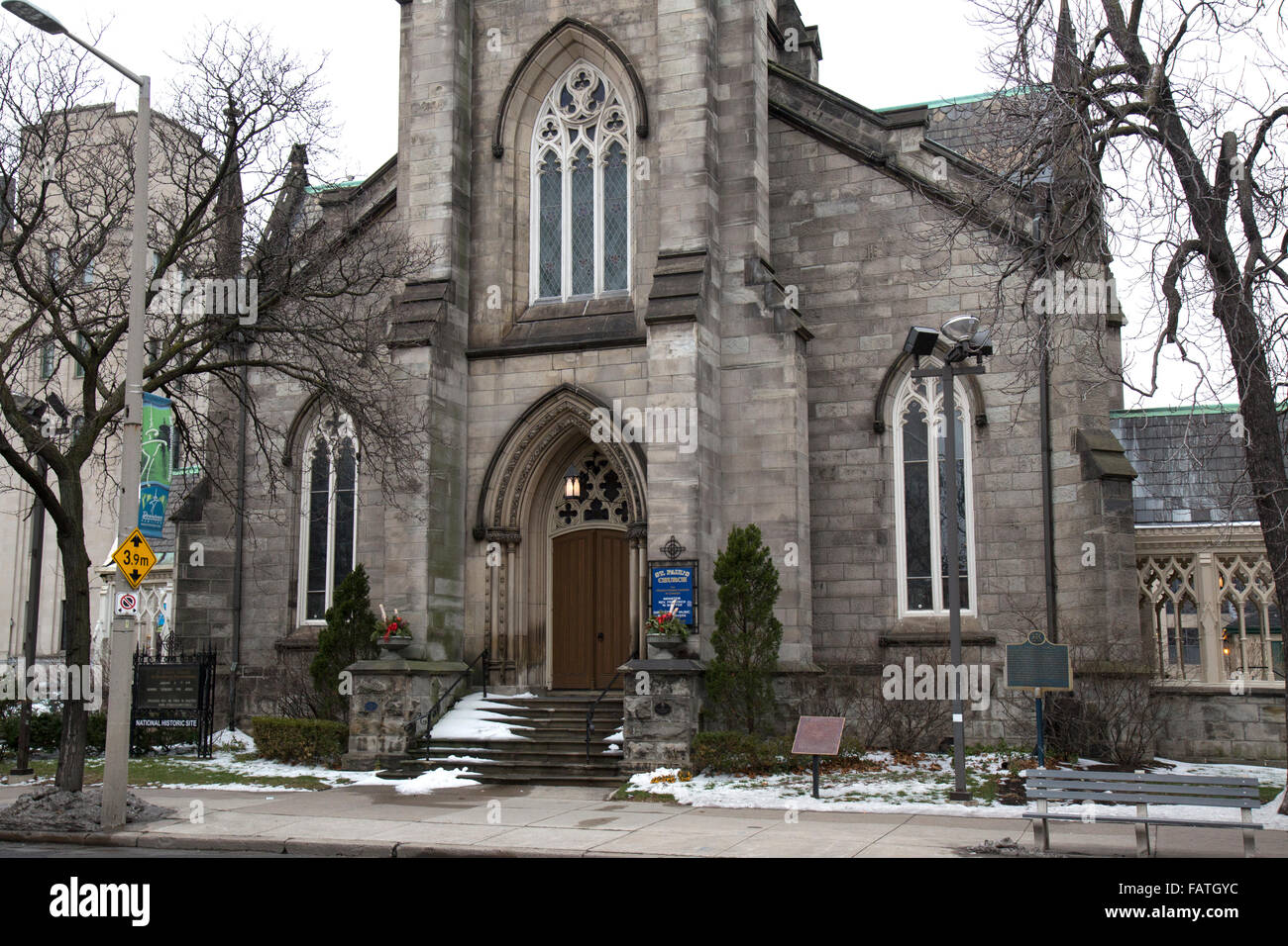 The entrance to St. Paul's Presbyterian Church in Hamitlon, Ontario, Canada. Stock Photo