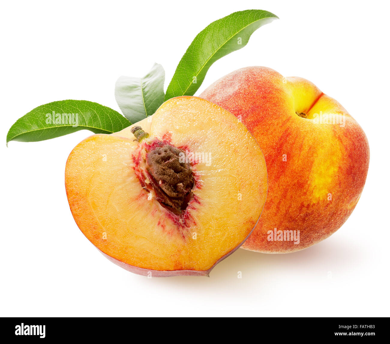 tasty peaches isolated on the white background. Stock Photo