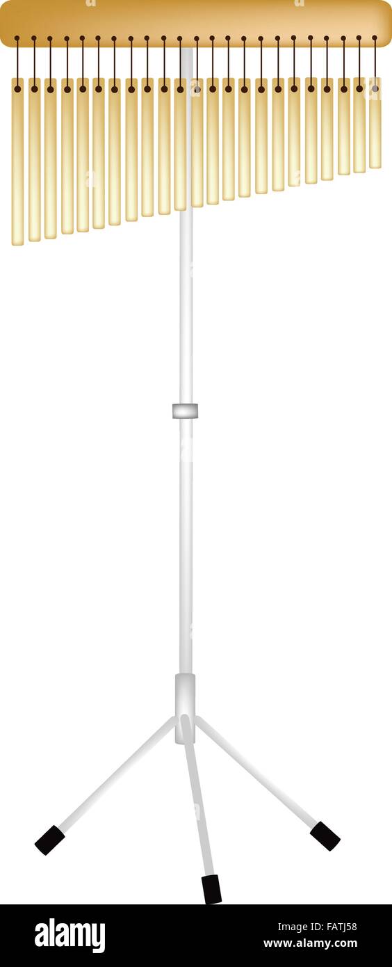 Music Instrument, An Illustration of Golden Bar Chimes on Stand