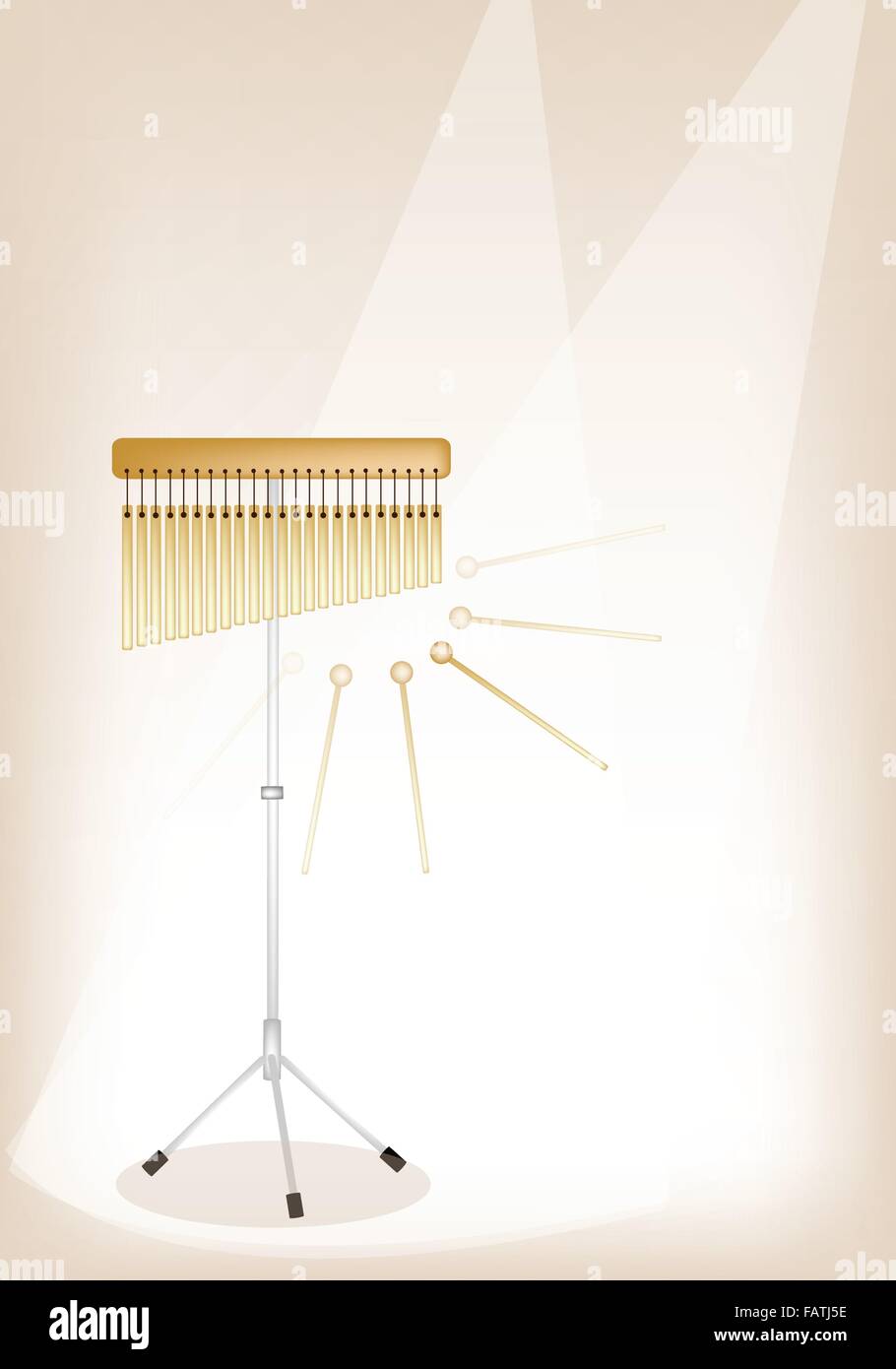 Music Instrument, An Illustration of Golden Bar Chimes and Beater on
