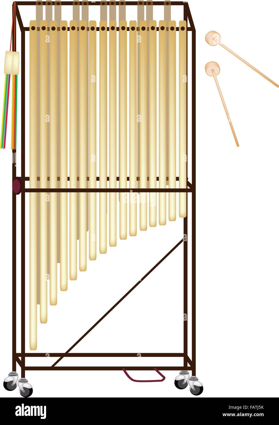 Music Instrument, An Illustration of Golden Tubular Bells on Stand and