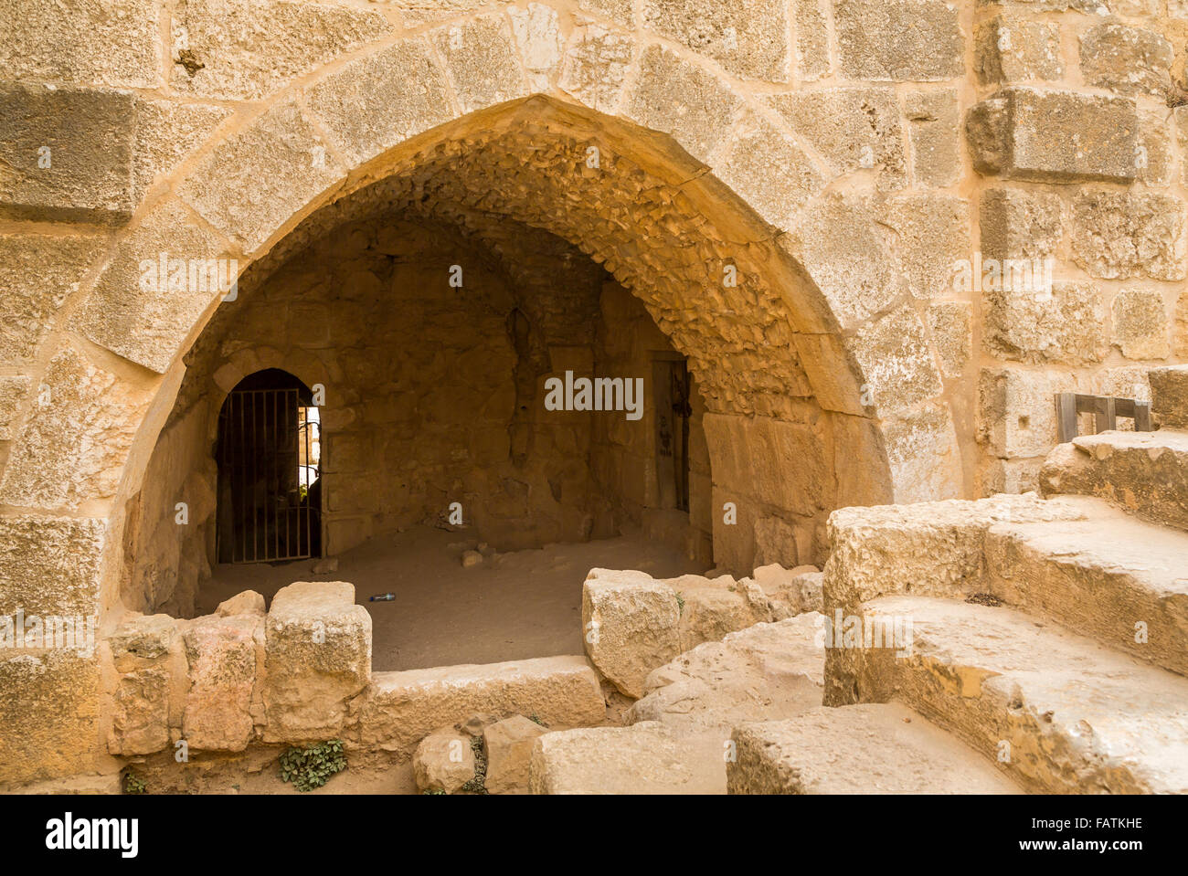 The interior halls of the historic Ajlun Castle in the Hashemite Kingdom of Jordan, Middle East. Stock Photo