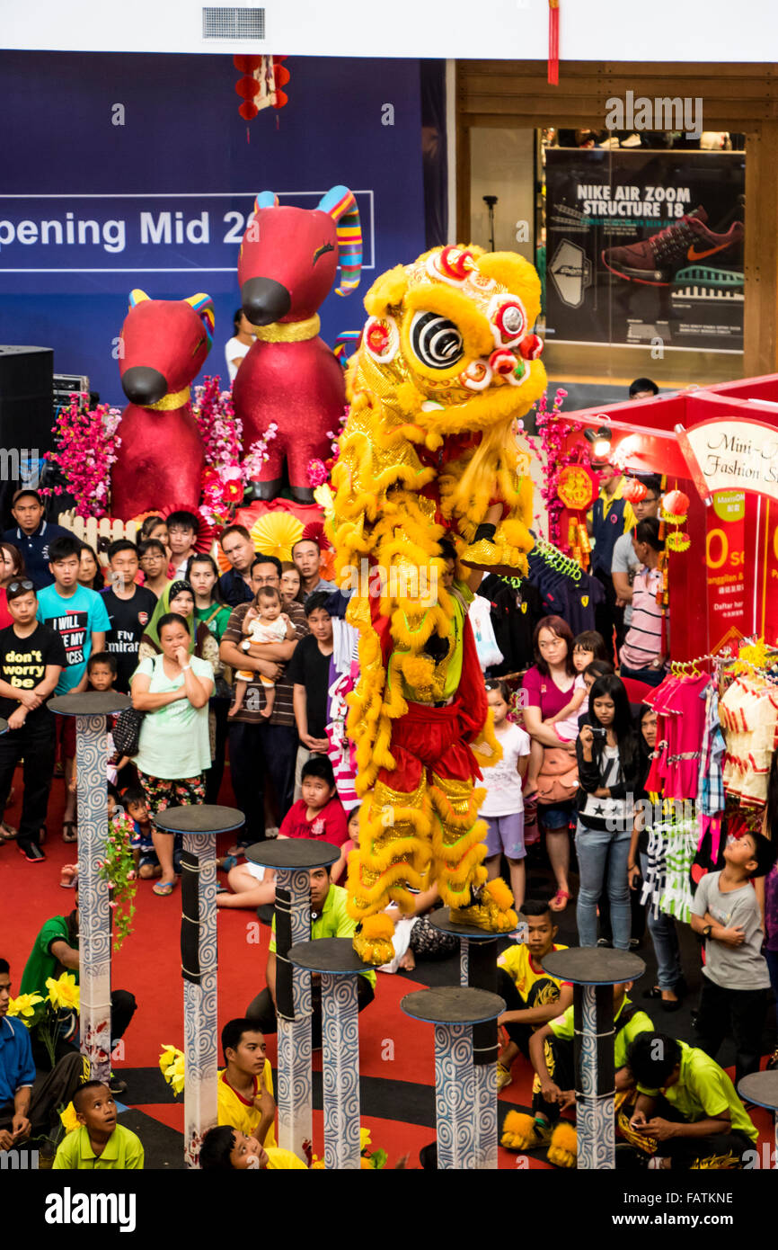 Dragon Dance Chinese New Year celebrations at1Borneo Kota Kinablu Sabah East Malaysia Borneo 2015 Stock Photo