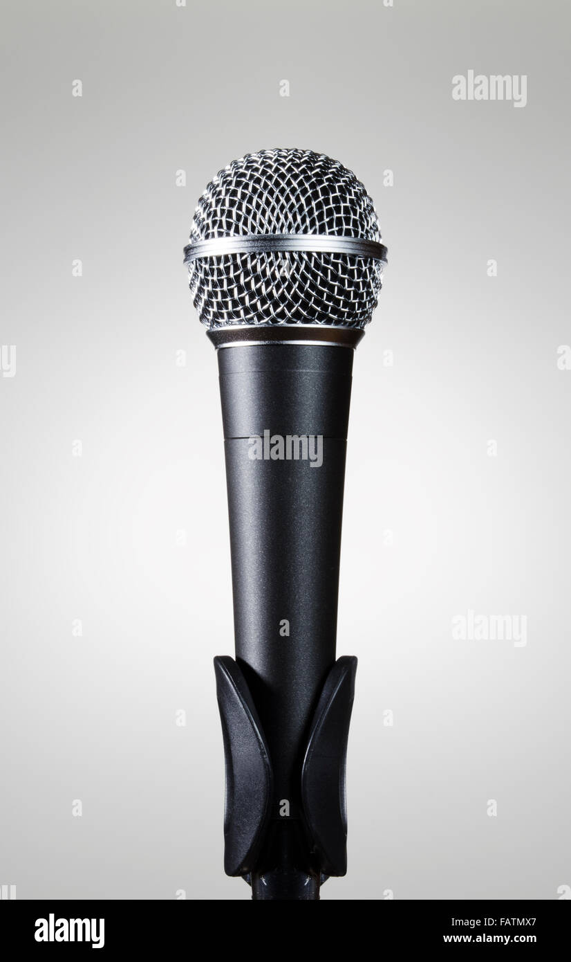 Microphone with grey background Stock Photo Alamy