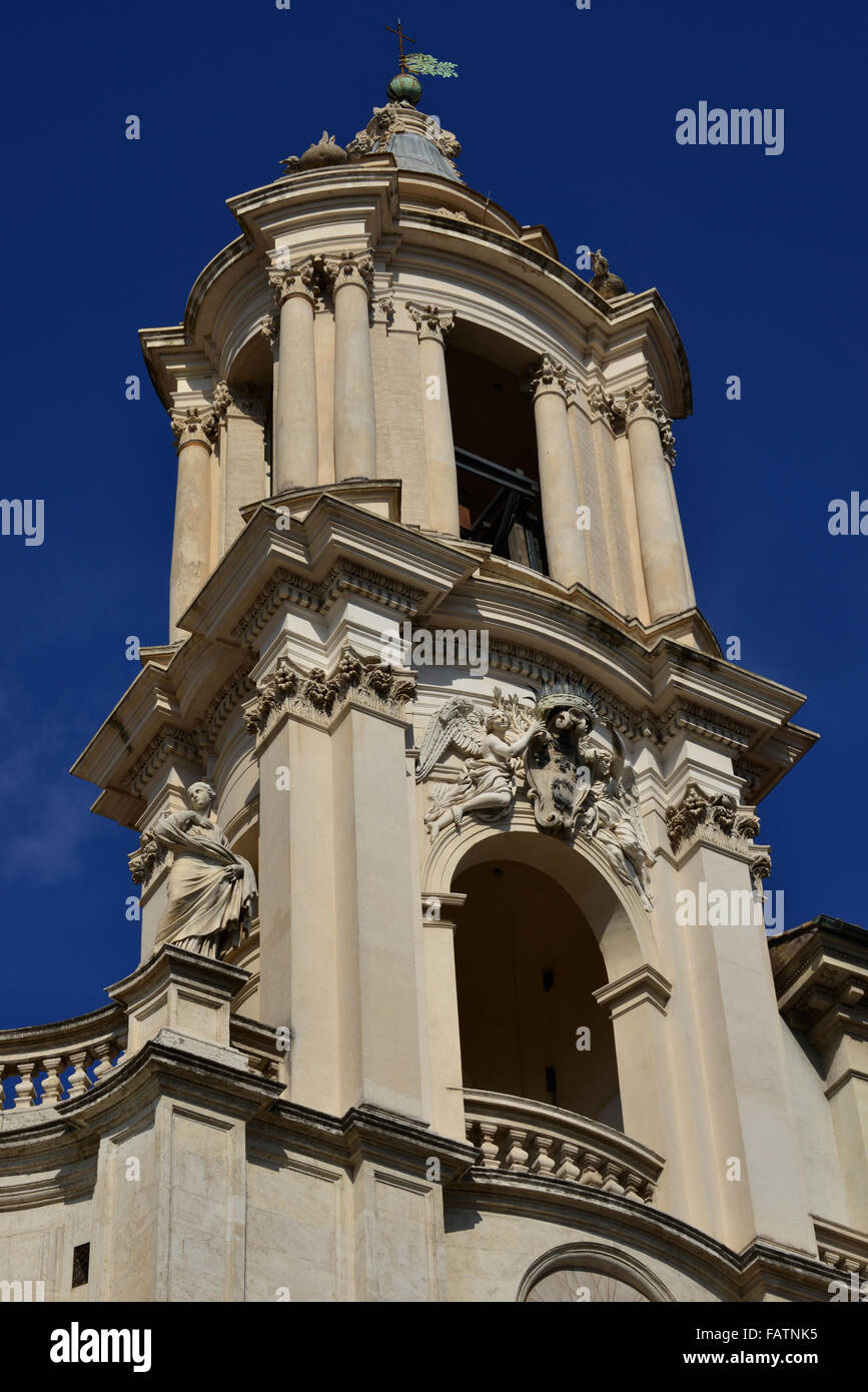 Baroque belfry from Sant'Agnese church in the center of Piazza Navona, Rome Stock Photo