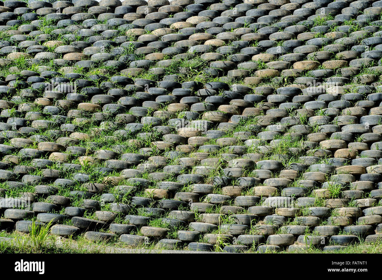 recycling concept with wall of old used tires at the la croix maingot primary school saint lucia