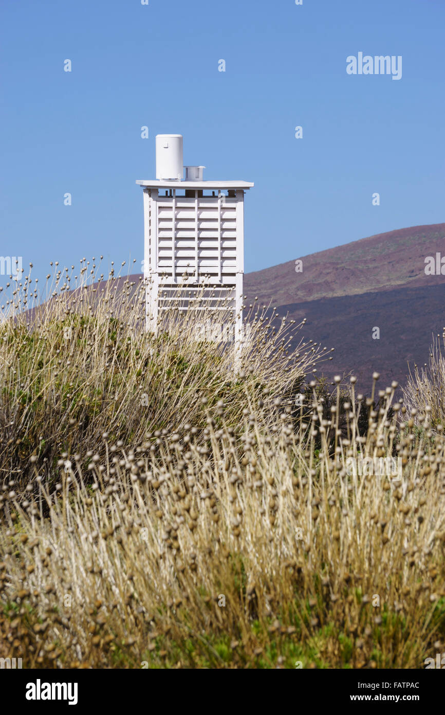 Tenerife, Canary Islands - Mount Teide national park. At Juan Evora visitor centre. Weather monitoring station. Stevenson screen Stock Photo