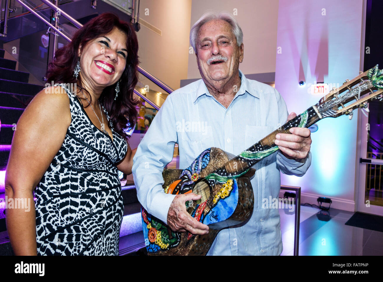 Florida Hialeah,Milander Center for Arts & Entertainment,centre,interior inside,La Mano Hispana,show,gallery,art,opening night,Hispanic artists,senior Stock Photo