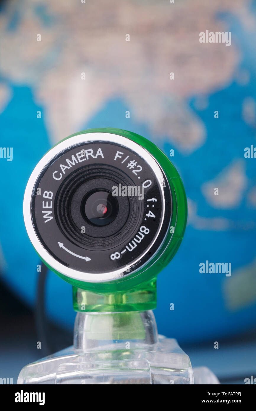 close up of the web cam with globe as background Stock Photo