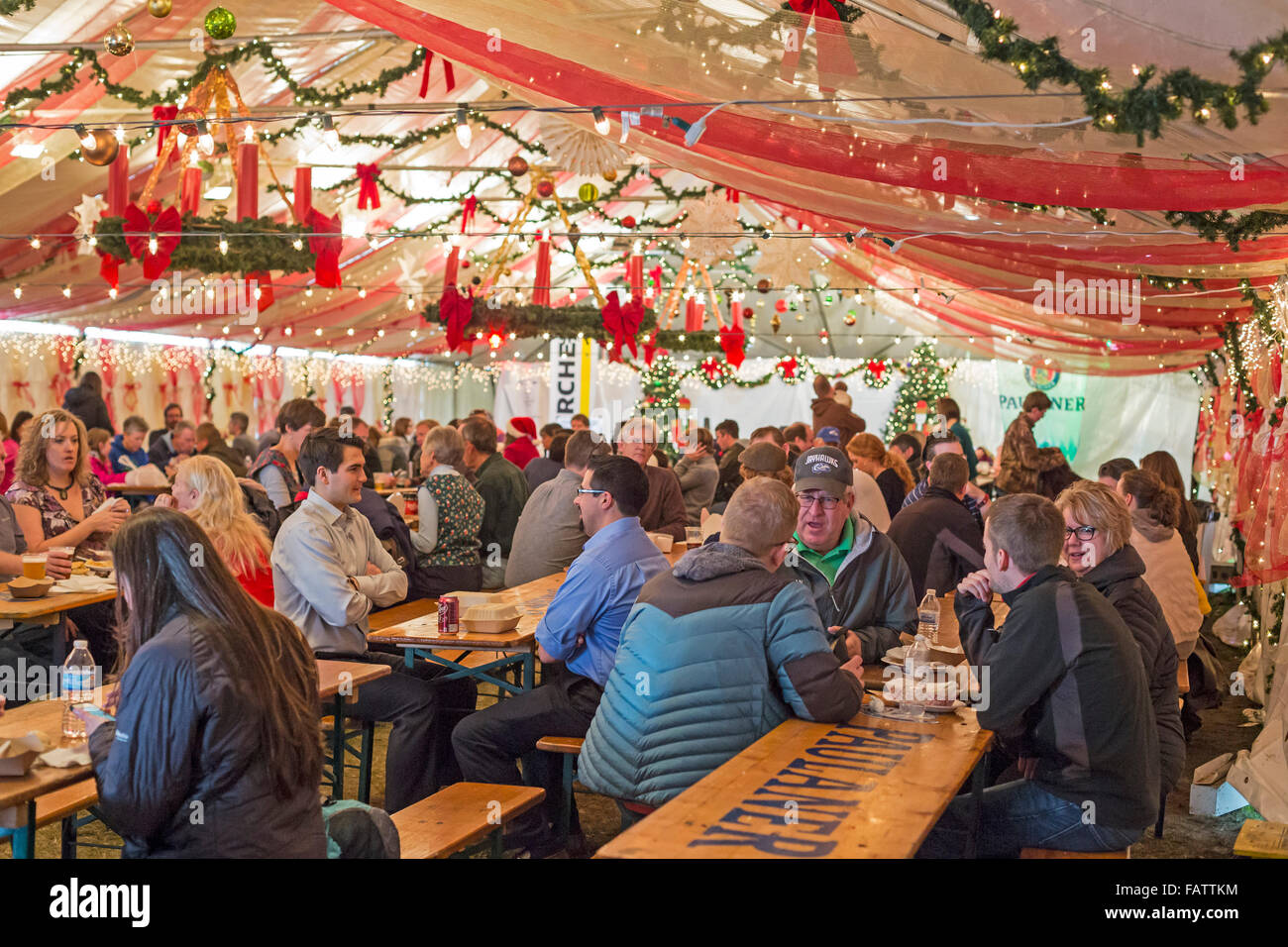 Denver, Colorado A food tent at the Denver Christkindl Market, a