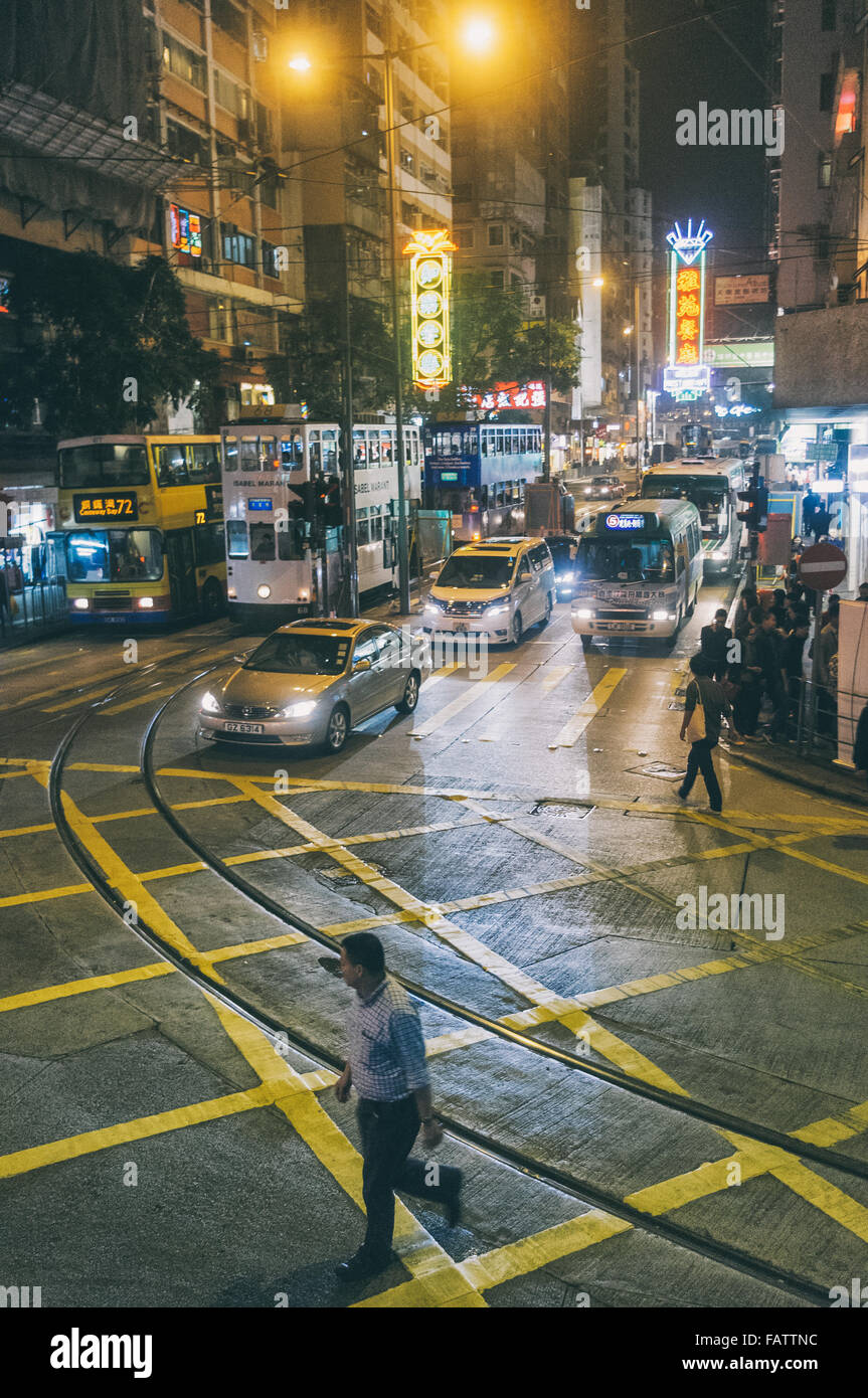 Hong Kong street at night in Central and Wanchai area Stock Photo - Alamy