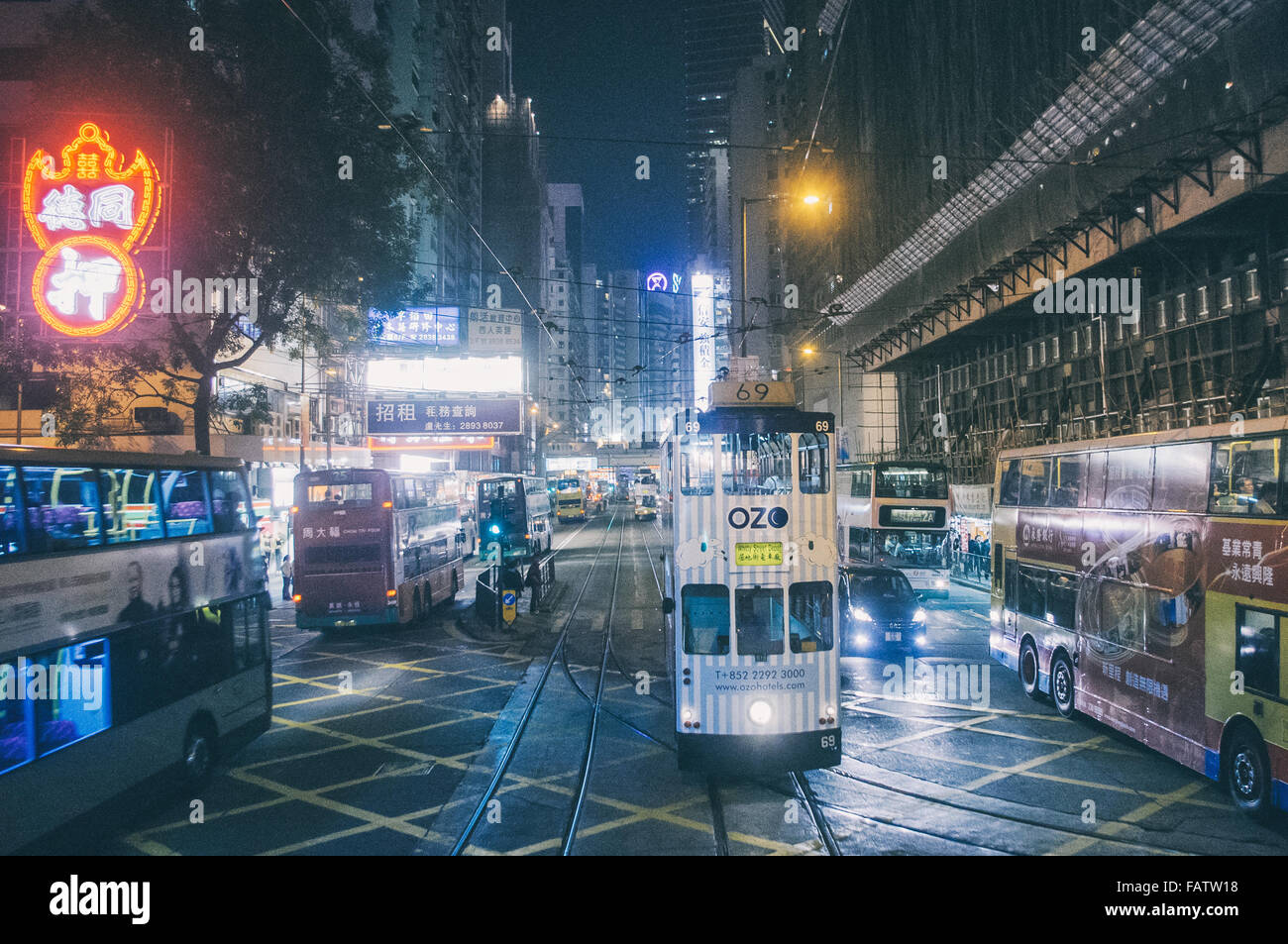 Hong Kong street at night in Central and Wanchai area Stock Photo - Alamy