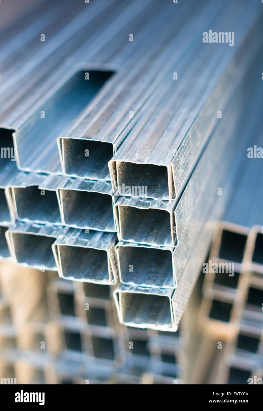 Piles of steel pipe, closeup photo Stock Photo