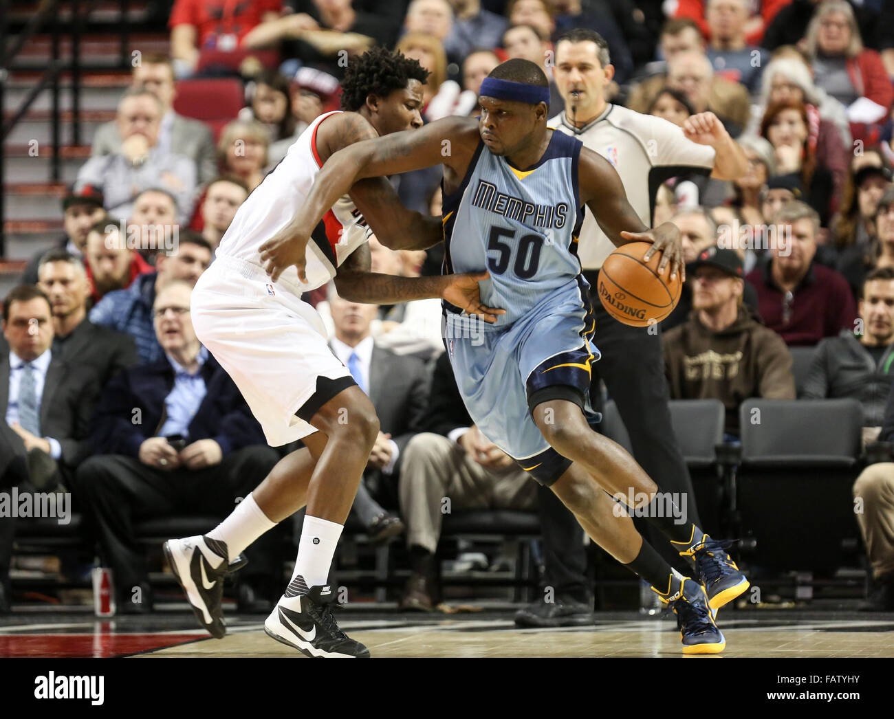 Portland, Oregon, USA. 4th January, 2016. ZACH RANDOLPH (50) drives to the hoop. The Portland Trail Blazers hosted the Memphis Grizzlies at the Moda Center in Portland, OR, on Janurary 4th 2016. Photo by David Blair Credit:  David Blair/ZUMA Wire/Alamy Live News Stock Photo
