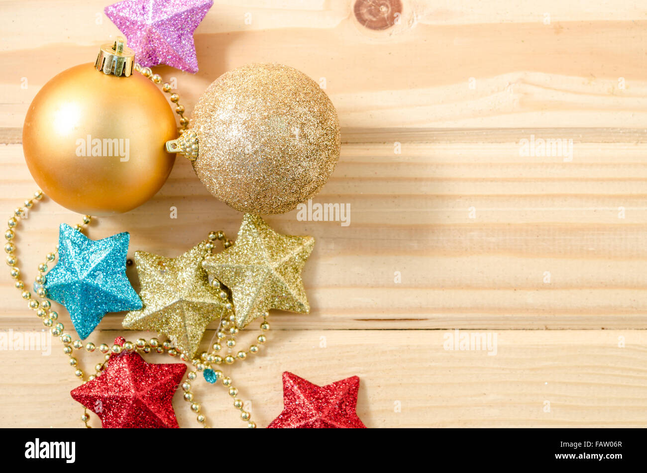 Christmas decorations on wooden background. Stock Photo