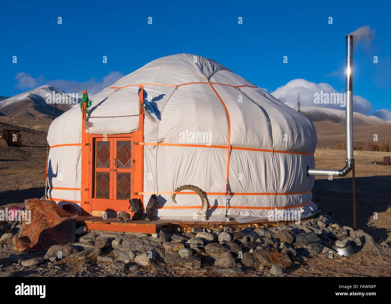 yurt traditional house of Turks and Mongols in the steppes of Central Asia Stock Photo