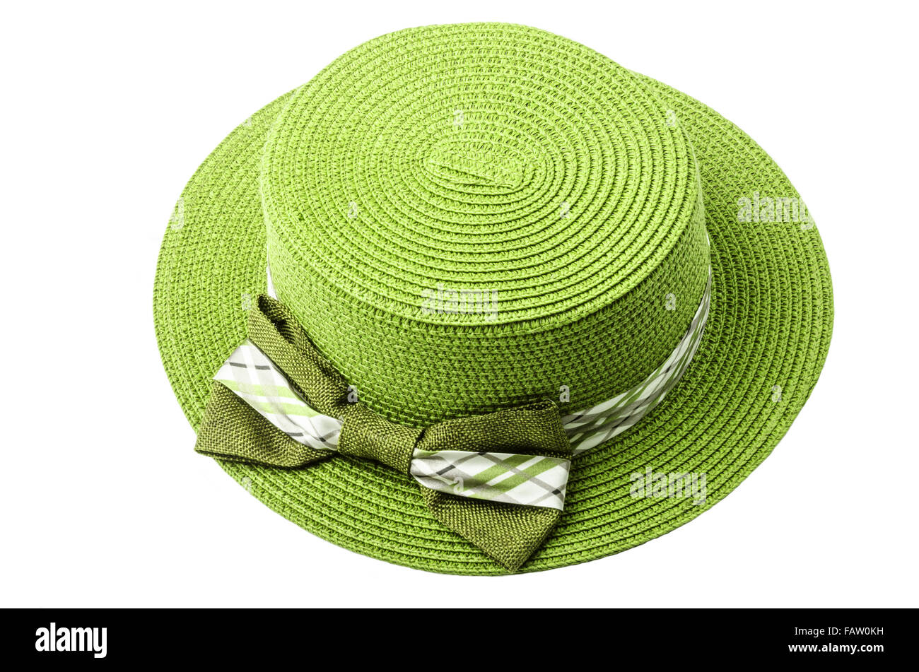 Straw green hat isolated on white background. Stock Photo