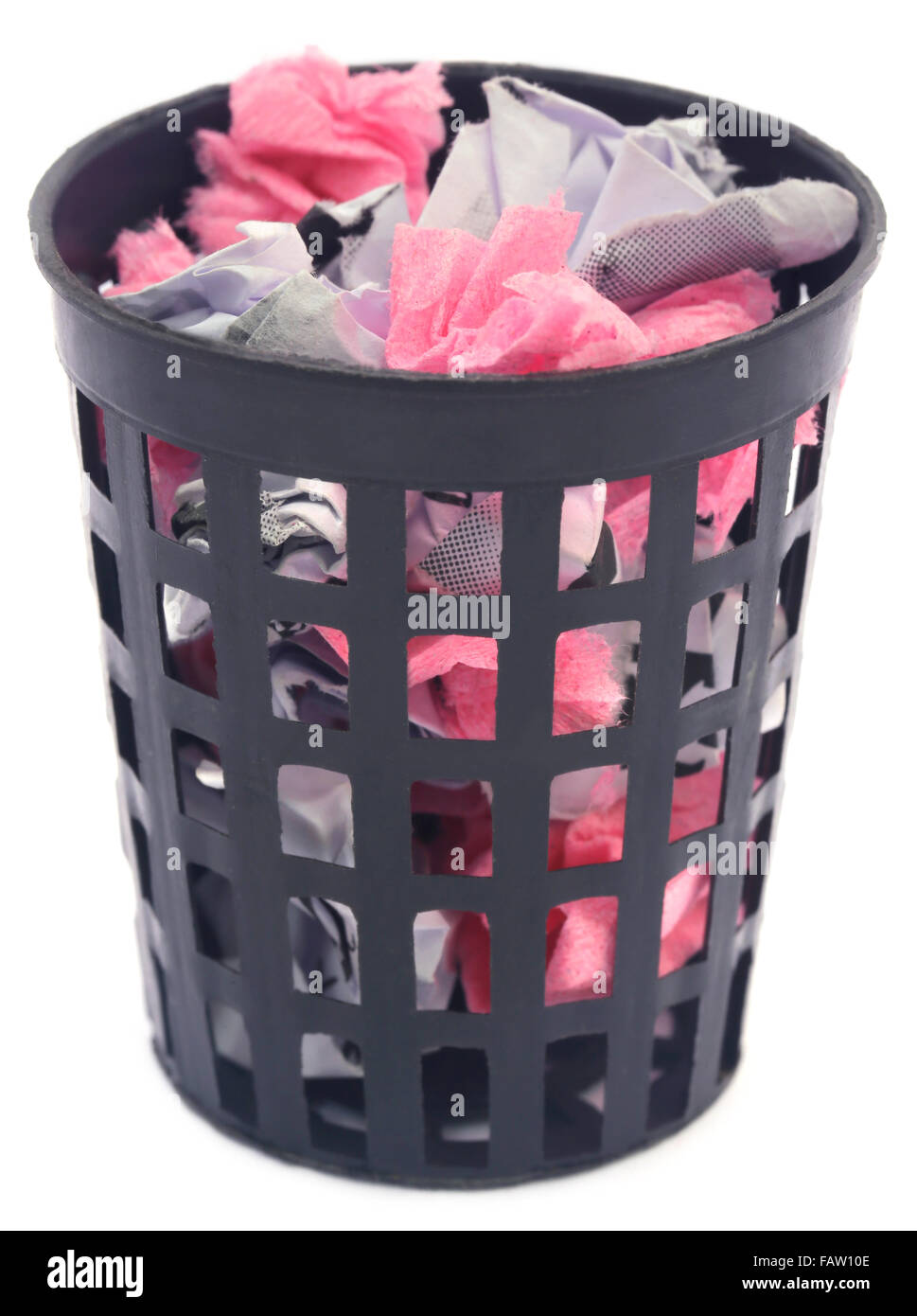 Wastepaper basket over white background Stock Photo