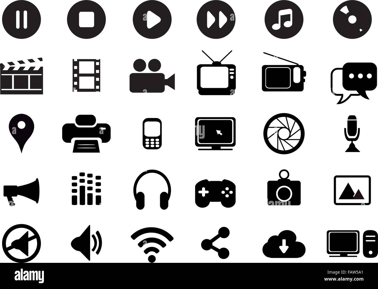 Multimedia black and white icons set Stock Vector Image & Art Alamy