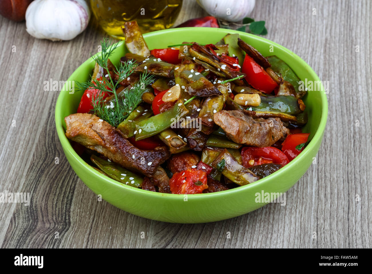 Asian cuisine - Stir fried pork with vegetables Stock Photo - Alamy