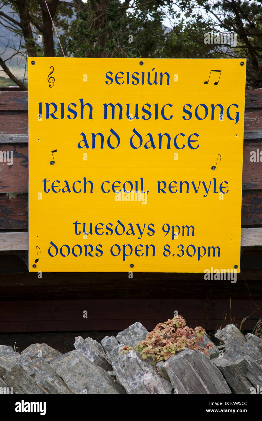 Irish Music, Song and Dance Sign, Tully Cross, Connemara National Park